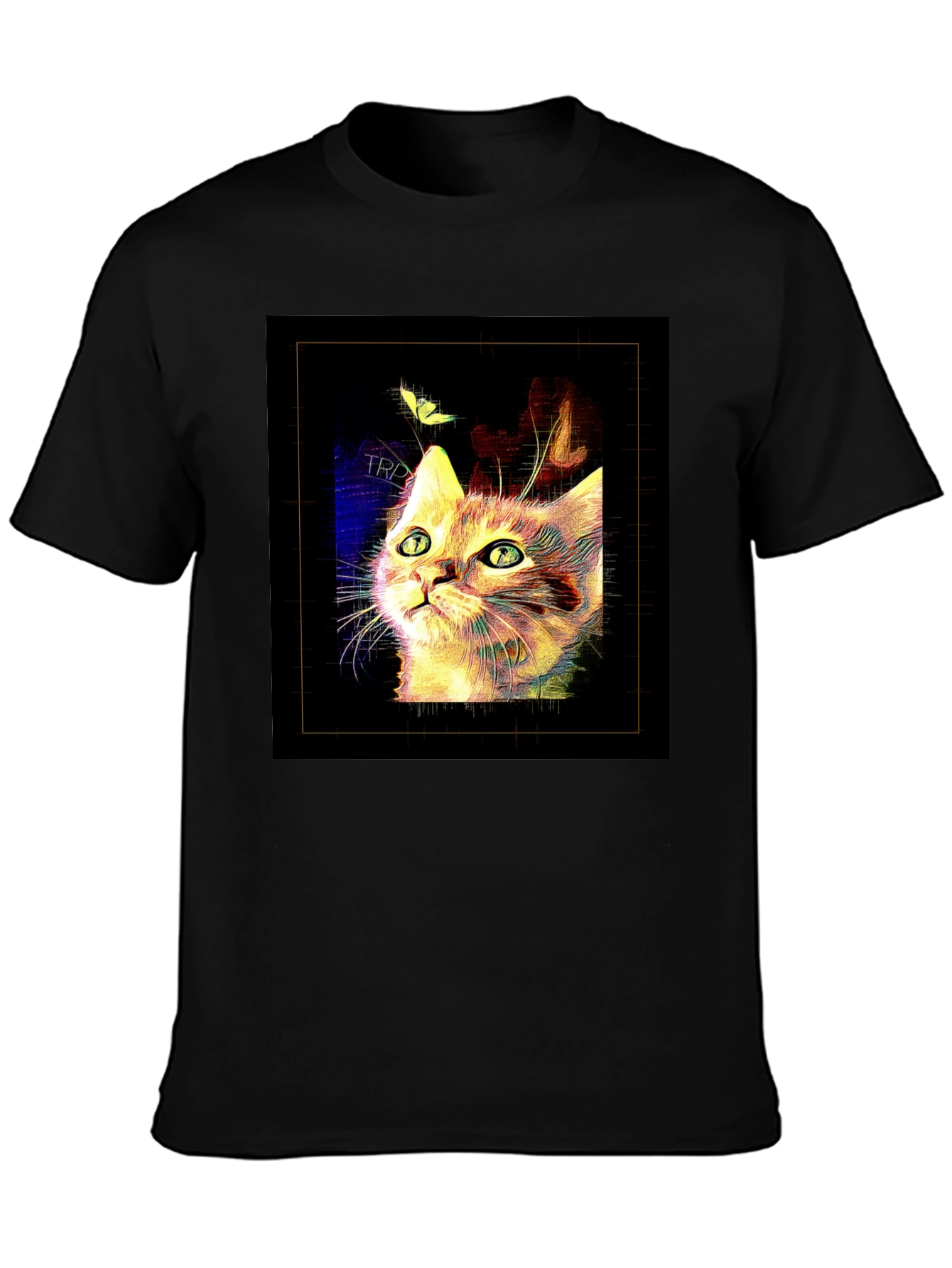 Abstract Cat & Butterfly Black Graphic Tee