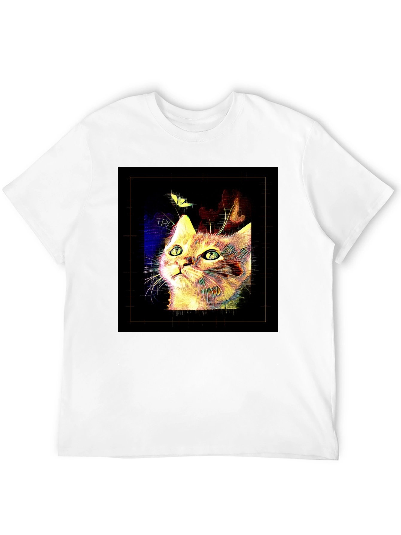 Abstract Cat & Butterfly Black Graphic Tee