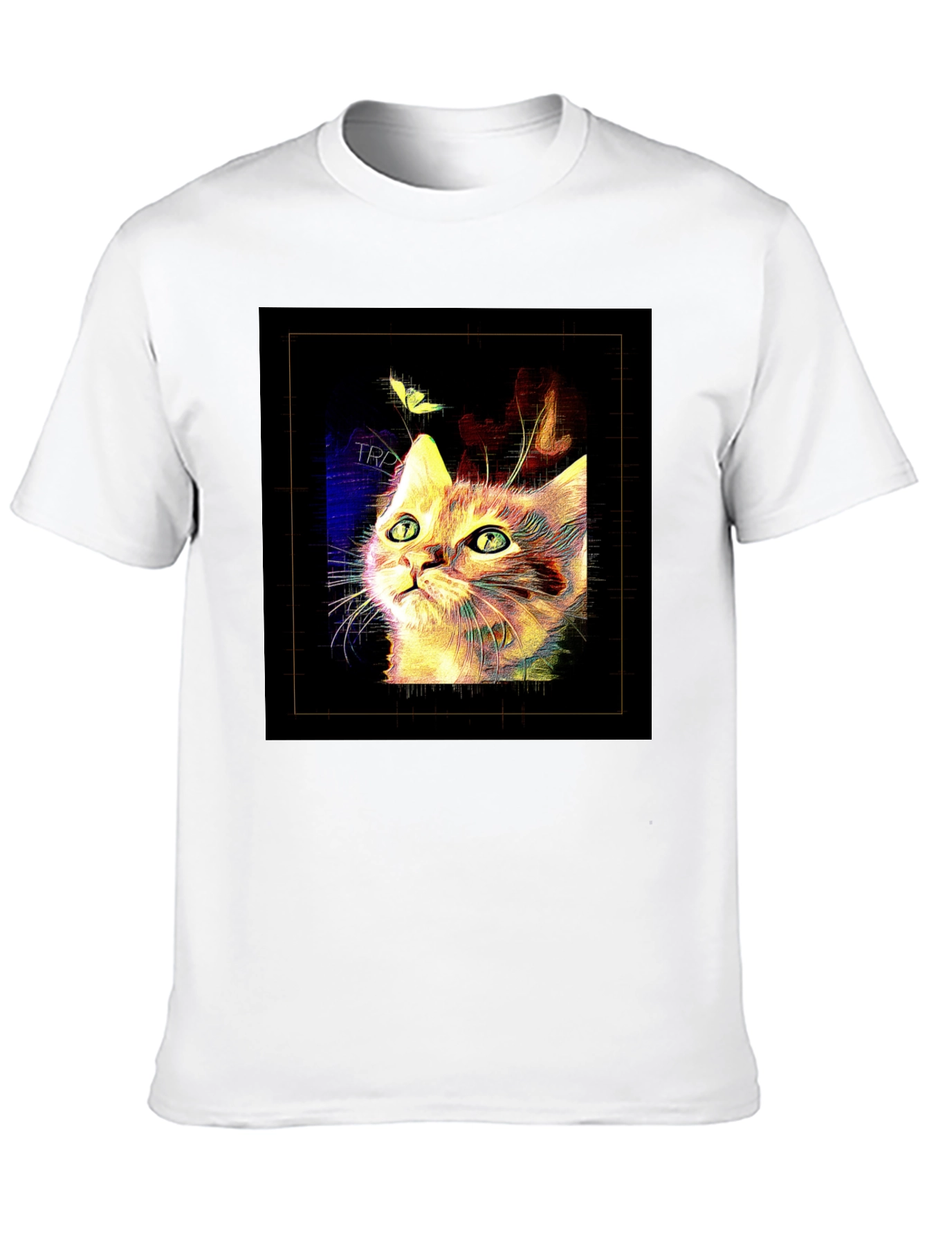 Abstract Cat & Butterfly Black Graphic Tee