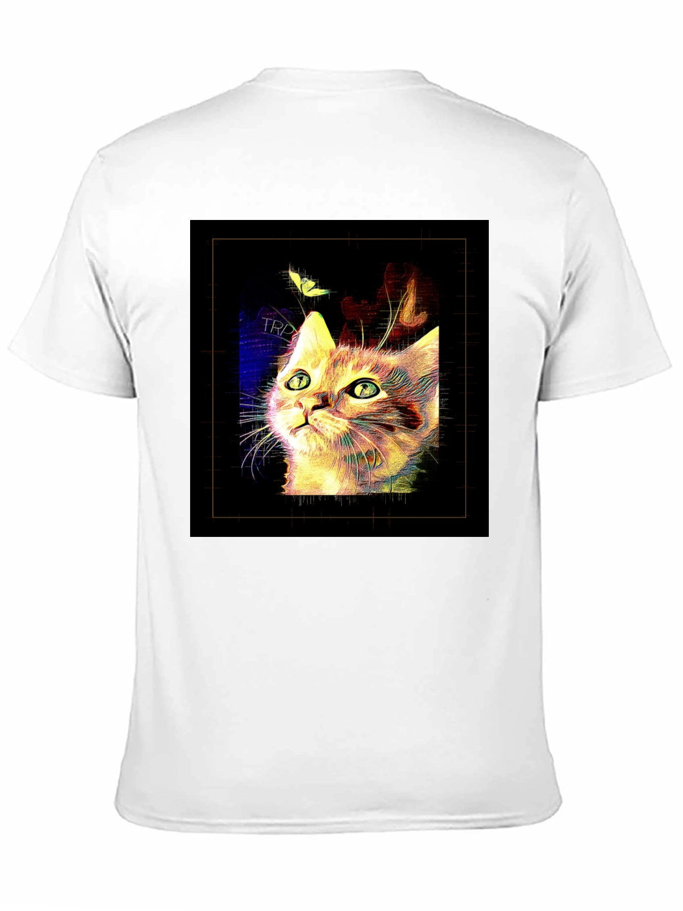 Abstract Cat & Butterfly Black Graphic Tee