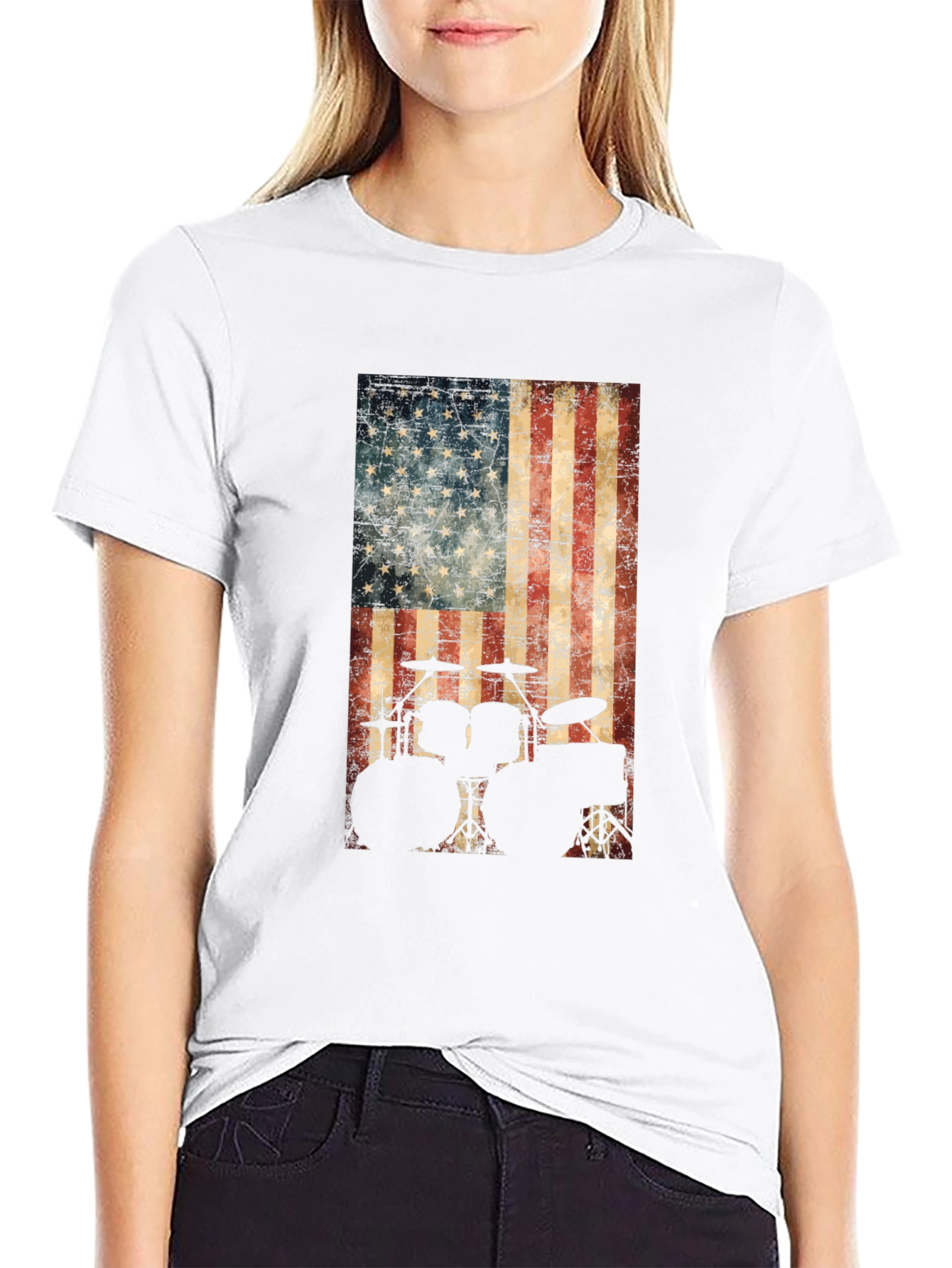 American Flag Drummer T-Shirt - Patriotic Music Tee