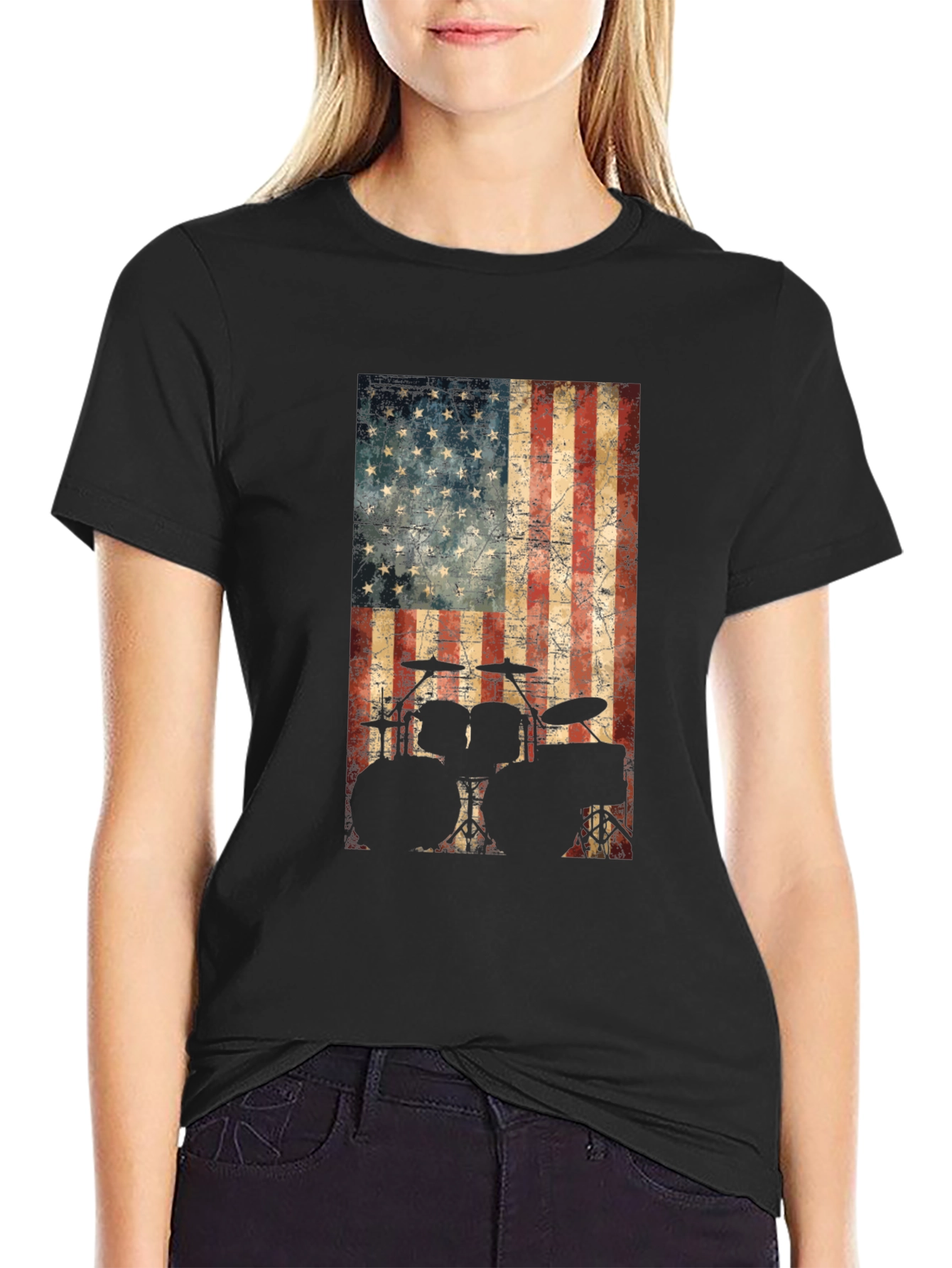 American Flag Drummer T-Shirt - Patriotic Music Tee