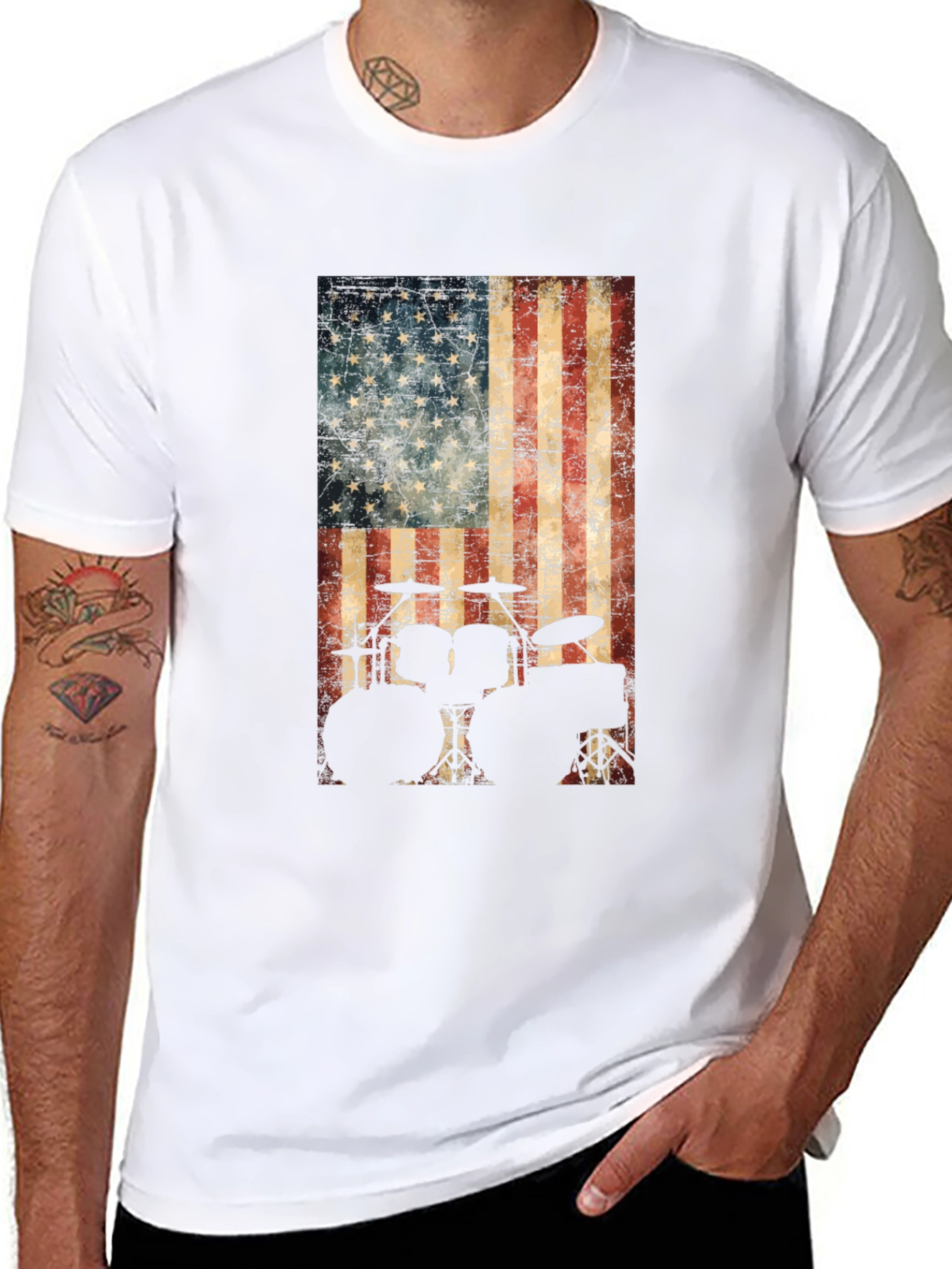 American Flag Drummer T-Shirt - Patriotic Music Tee