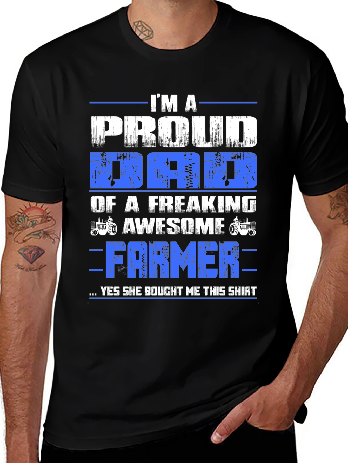 Proud Dad Farmer T-Shirt - Black Cotton Blend