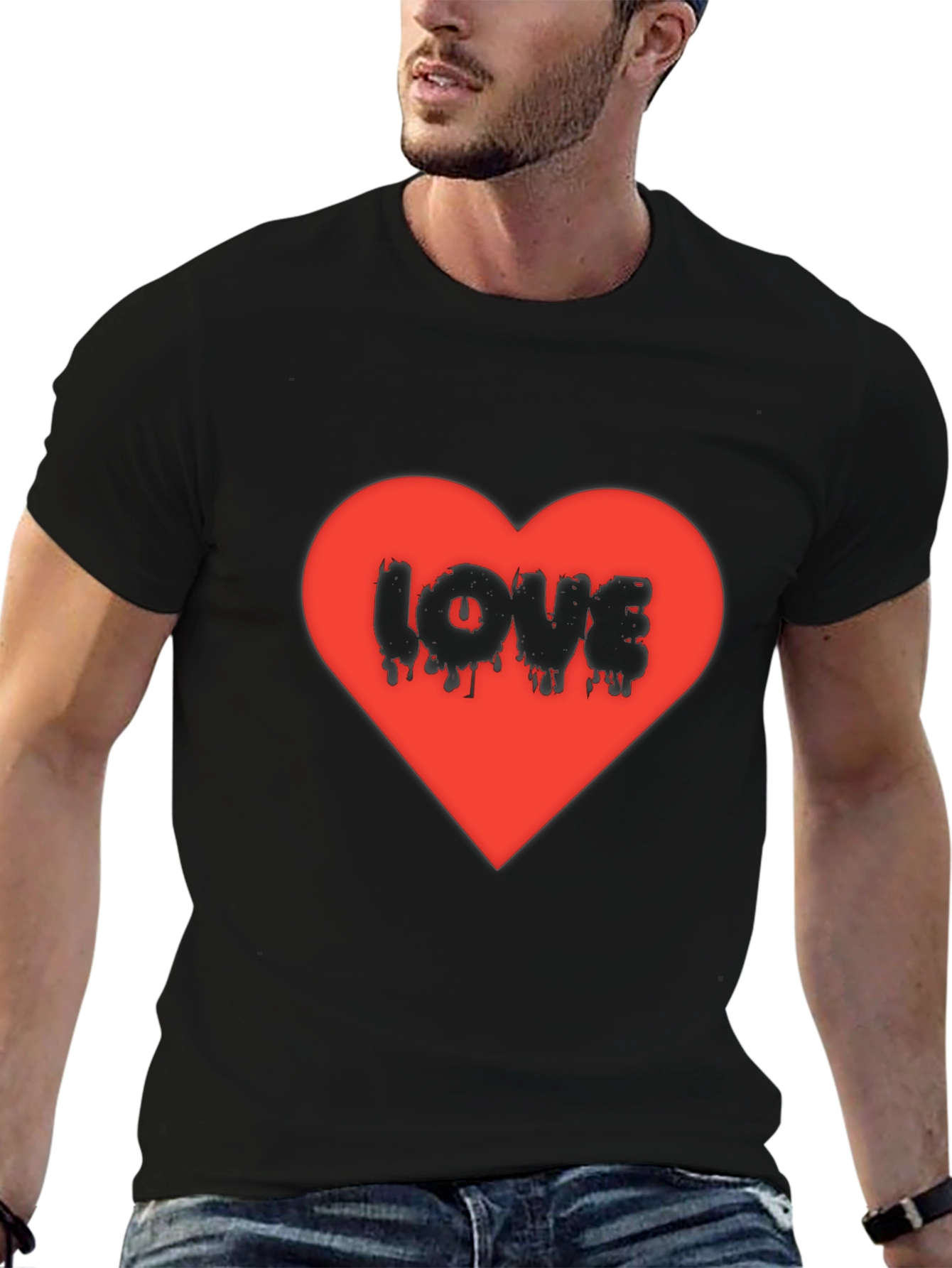 Love Heart Graphic Black T-Shirt