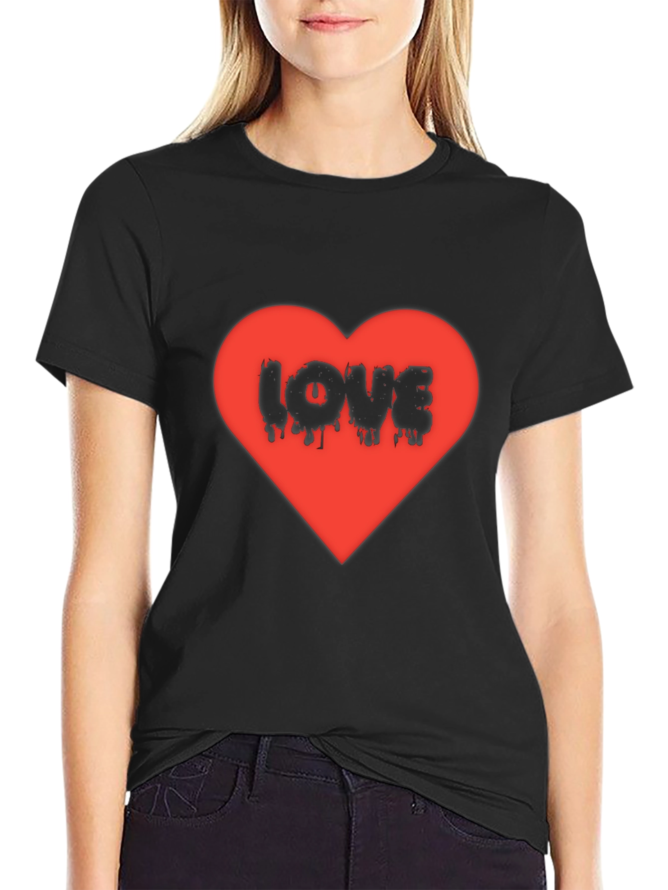 Love Heart Graphic Black T-Shirt