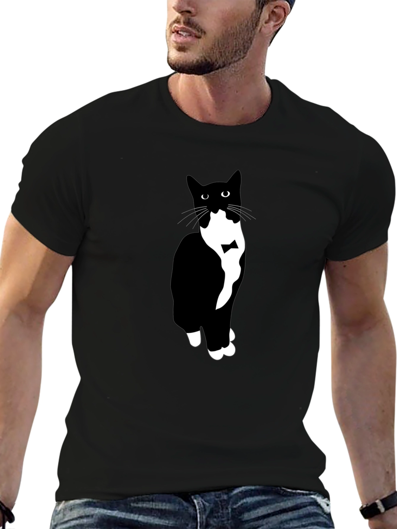 Tuxedo Cat Graphic Tee - Mens Black T-Shirt