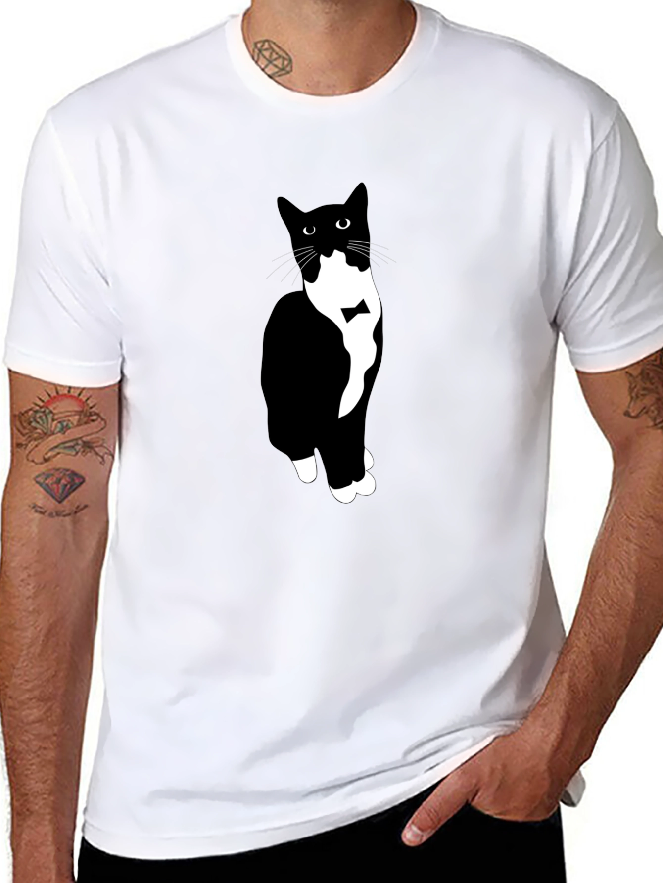 Tuxedo Cat Graphic Tee - Mens Black T-Shirt