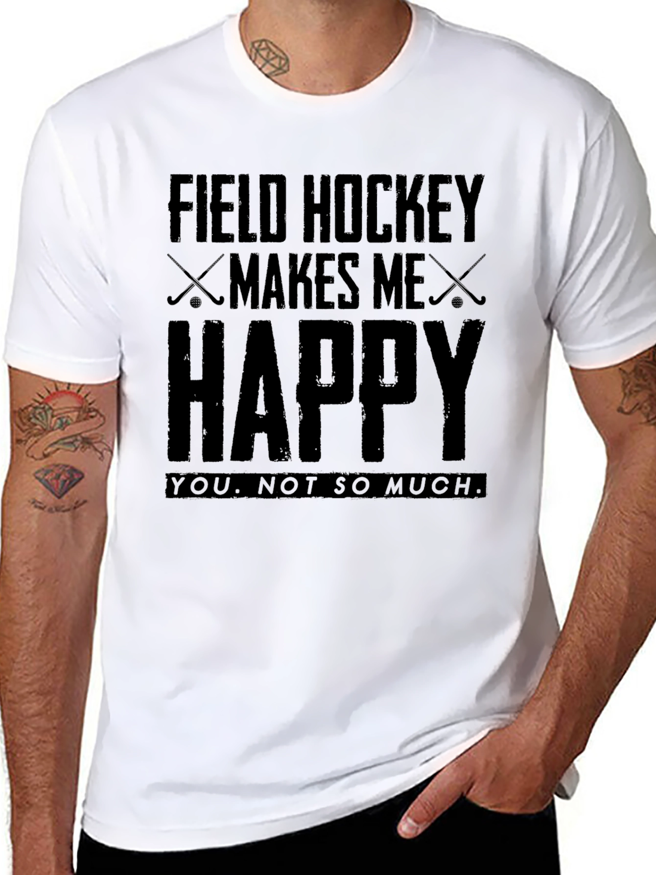 Field Hockey Makes Me Happy Black Graphic Tee Shirt