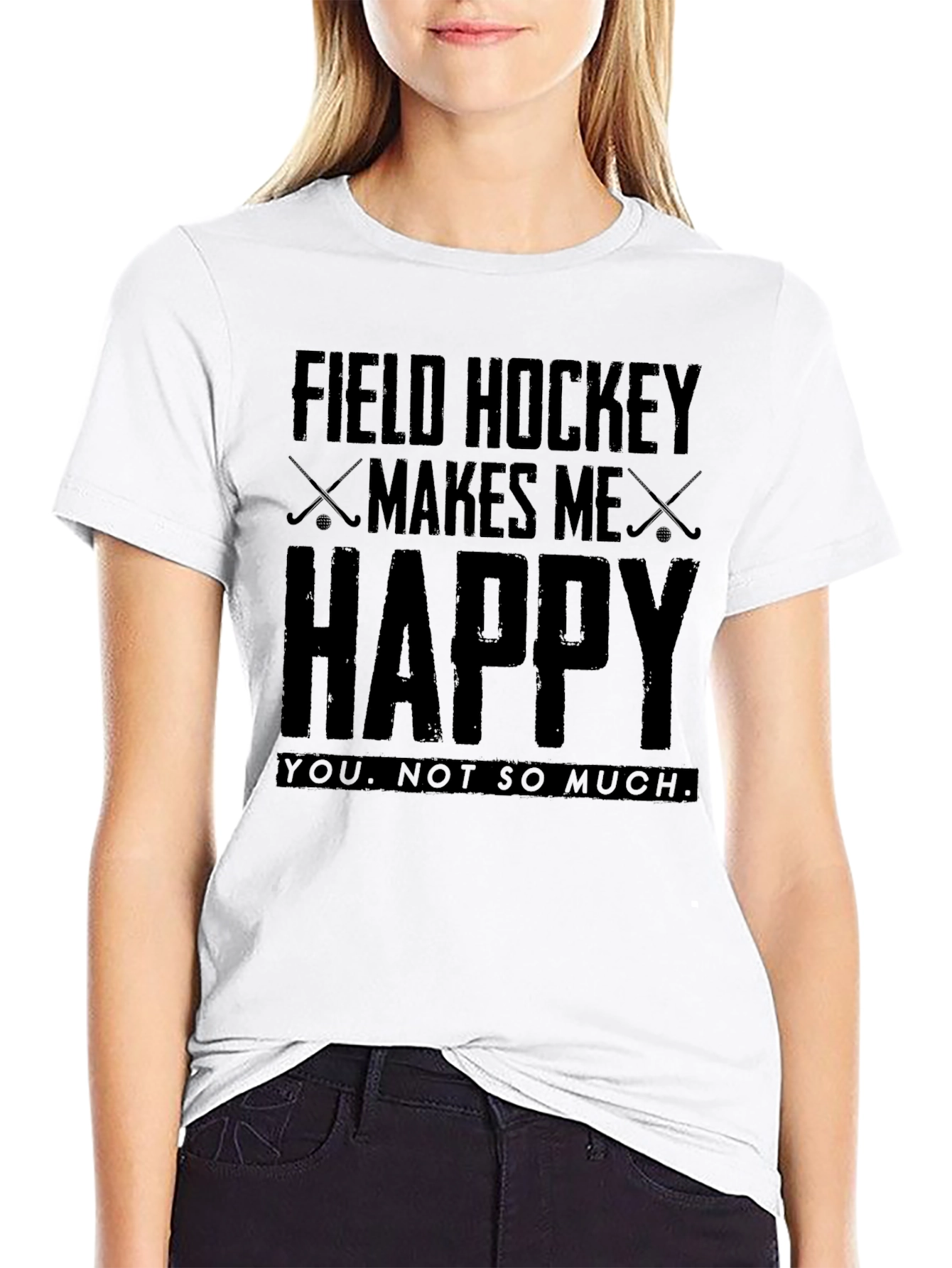 Field Hockey Makes Me Happy Black Graphic Tee Shirt