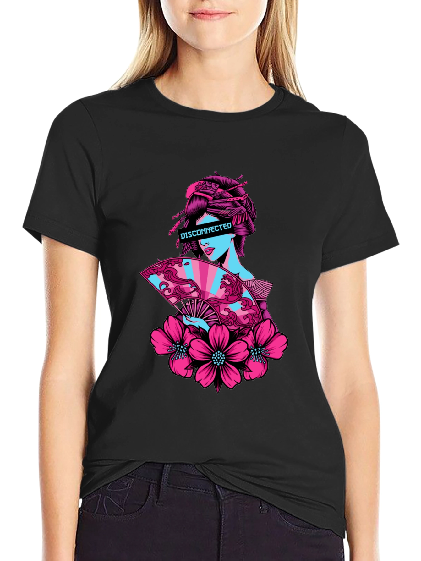 Disconnected Geisha Graphic Tee - Unisex Black T-Shirt