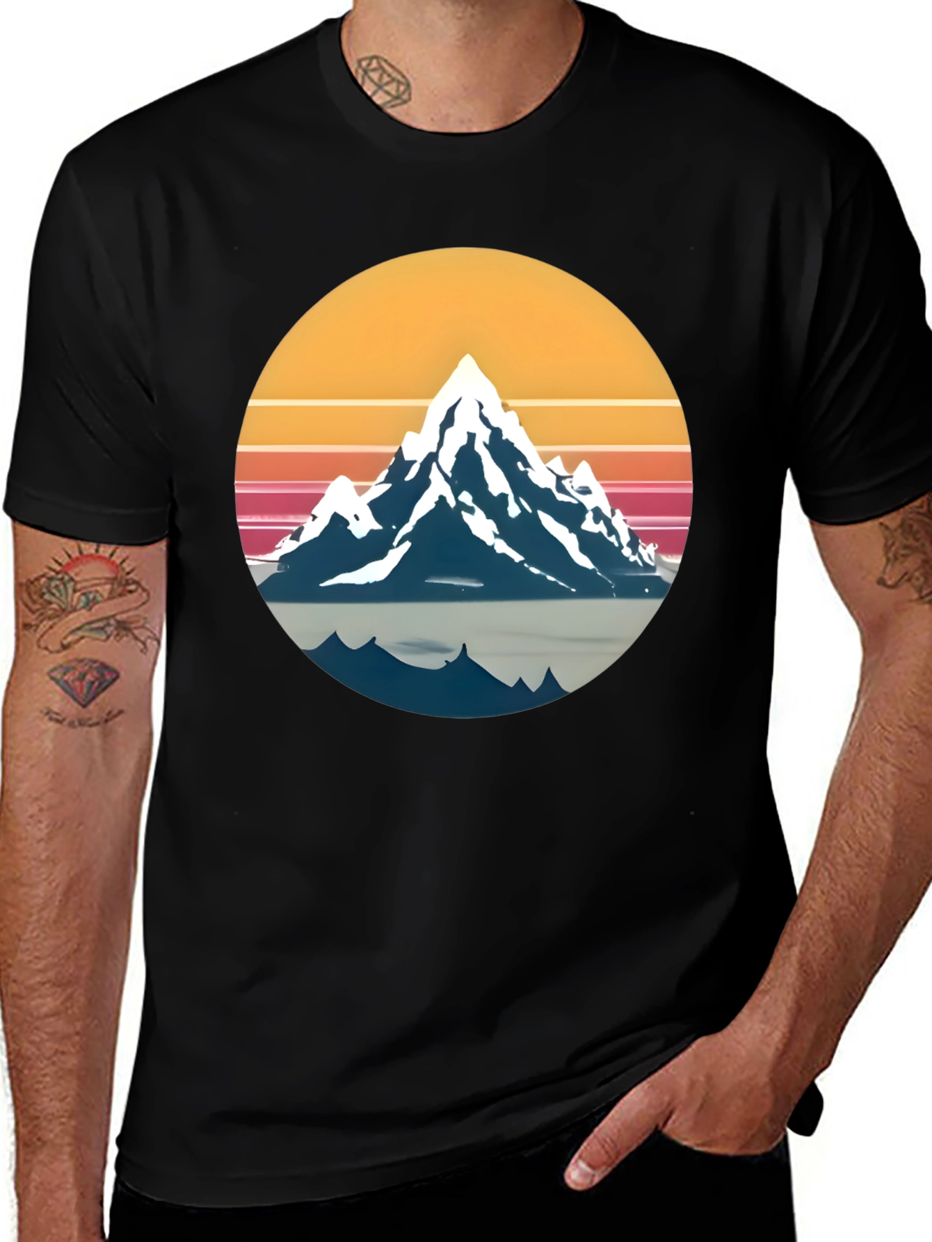 Retro Mountain Graphic Tee - Sunset Adventure Shirt