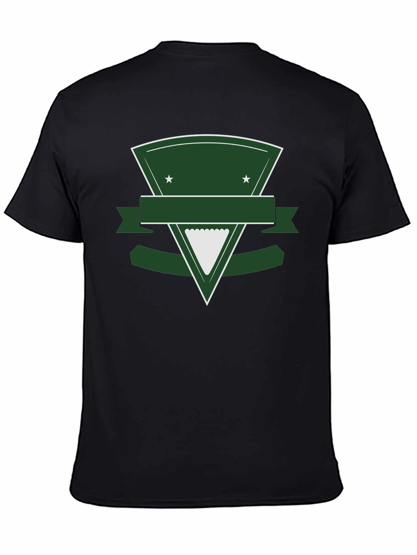 Black T-Shirt with Green Triangle Shield Graphic