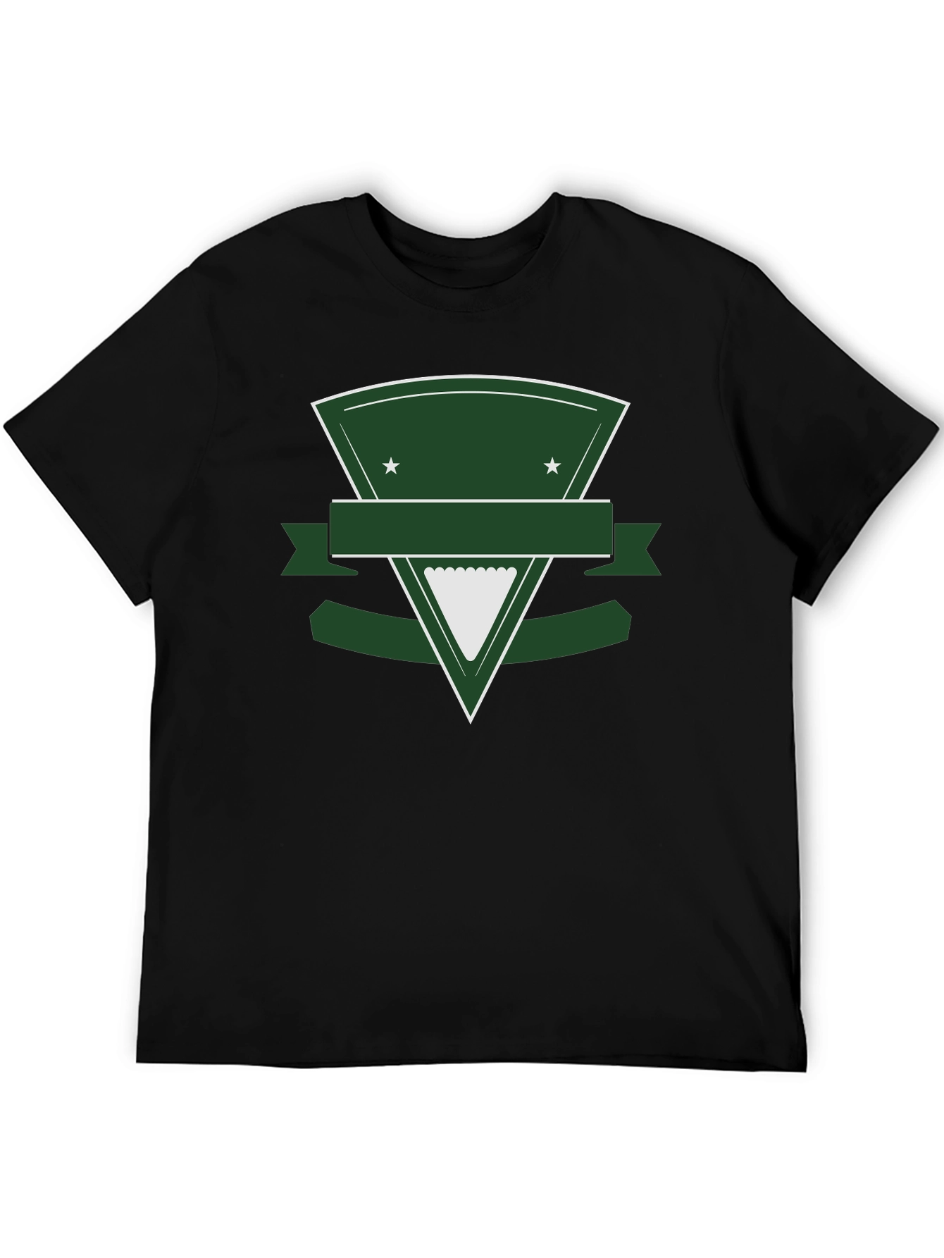 Black T-Shirt with Green Triangle Shield Graphic