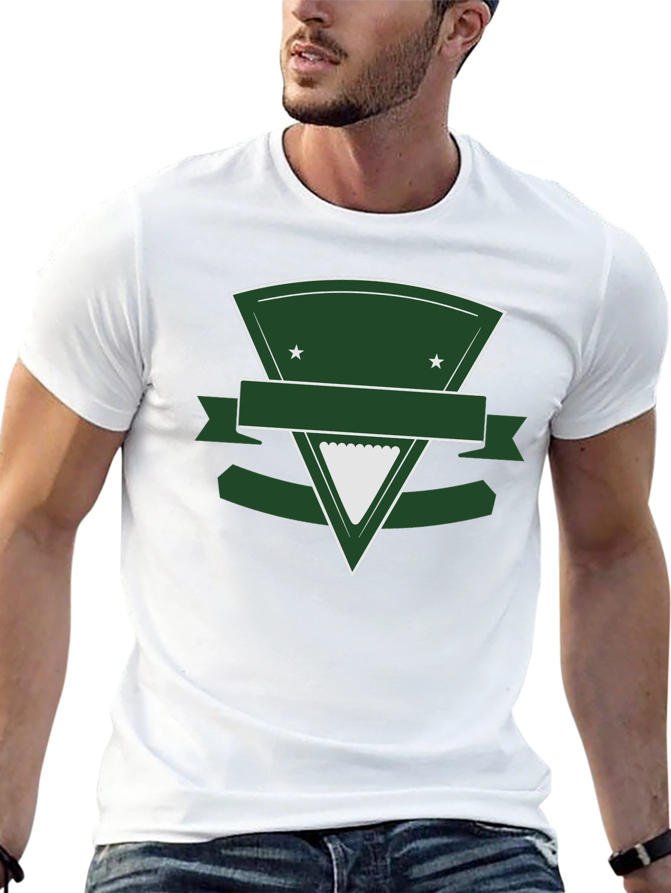 Black T-Shirt with Green Triangle Shield Graphic
