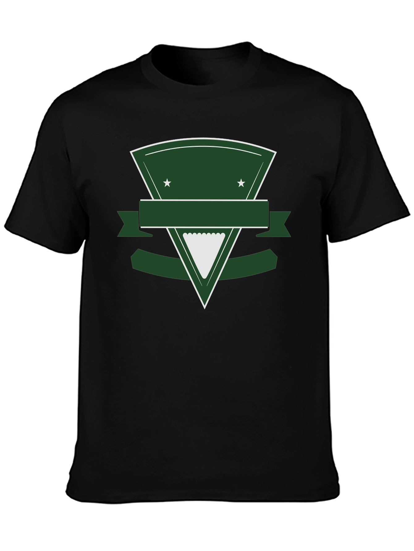 Black T-Shirt with Green Triangle Shield Graphic