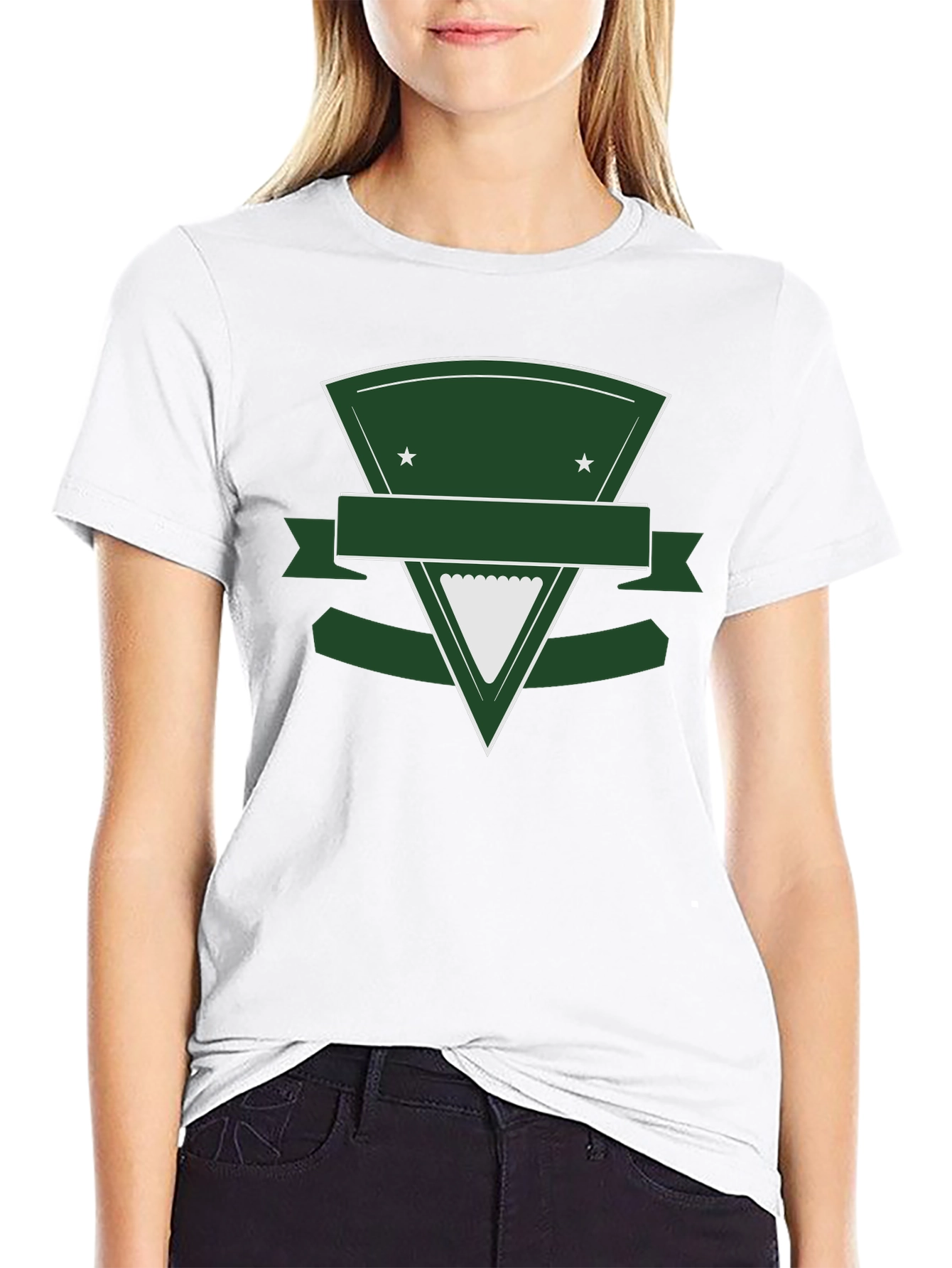 Black T-Shirt with Green Triangle Shield Graphic