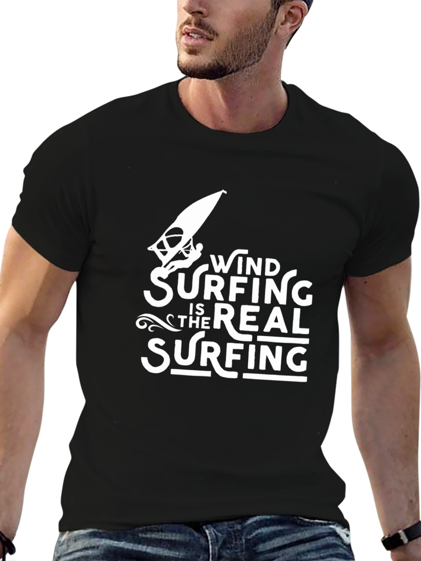 Wind Surfing T-Shirt - The Real Surfing Black Tee