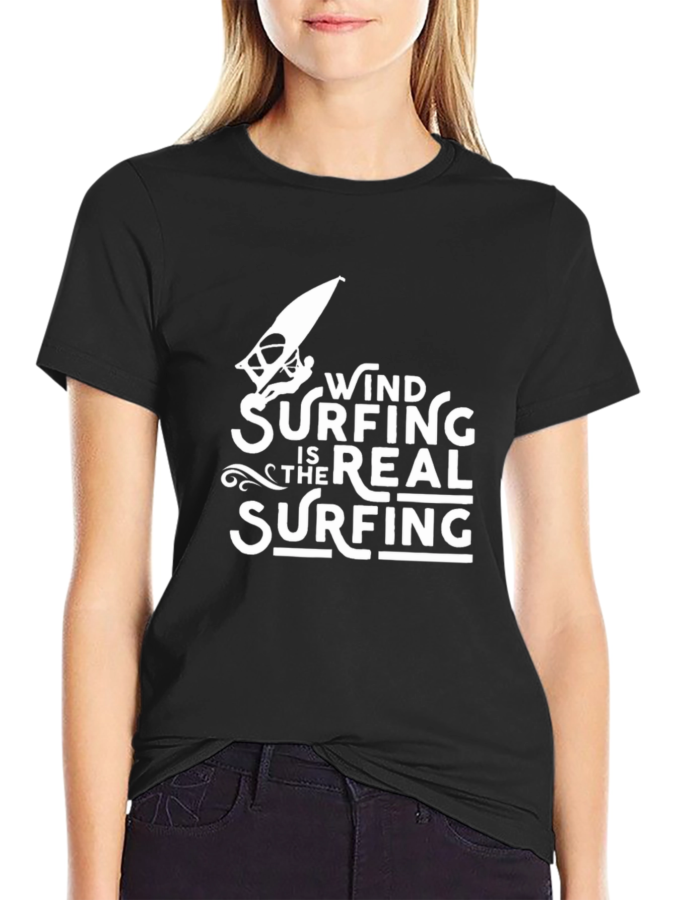 Wind Surfing T-Shirt - The Real Surfing Black Tee