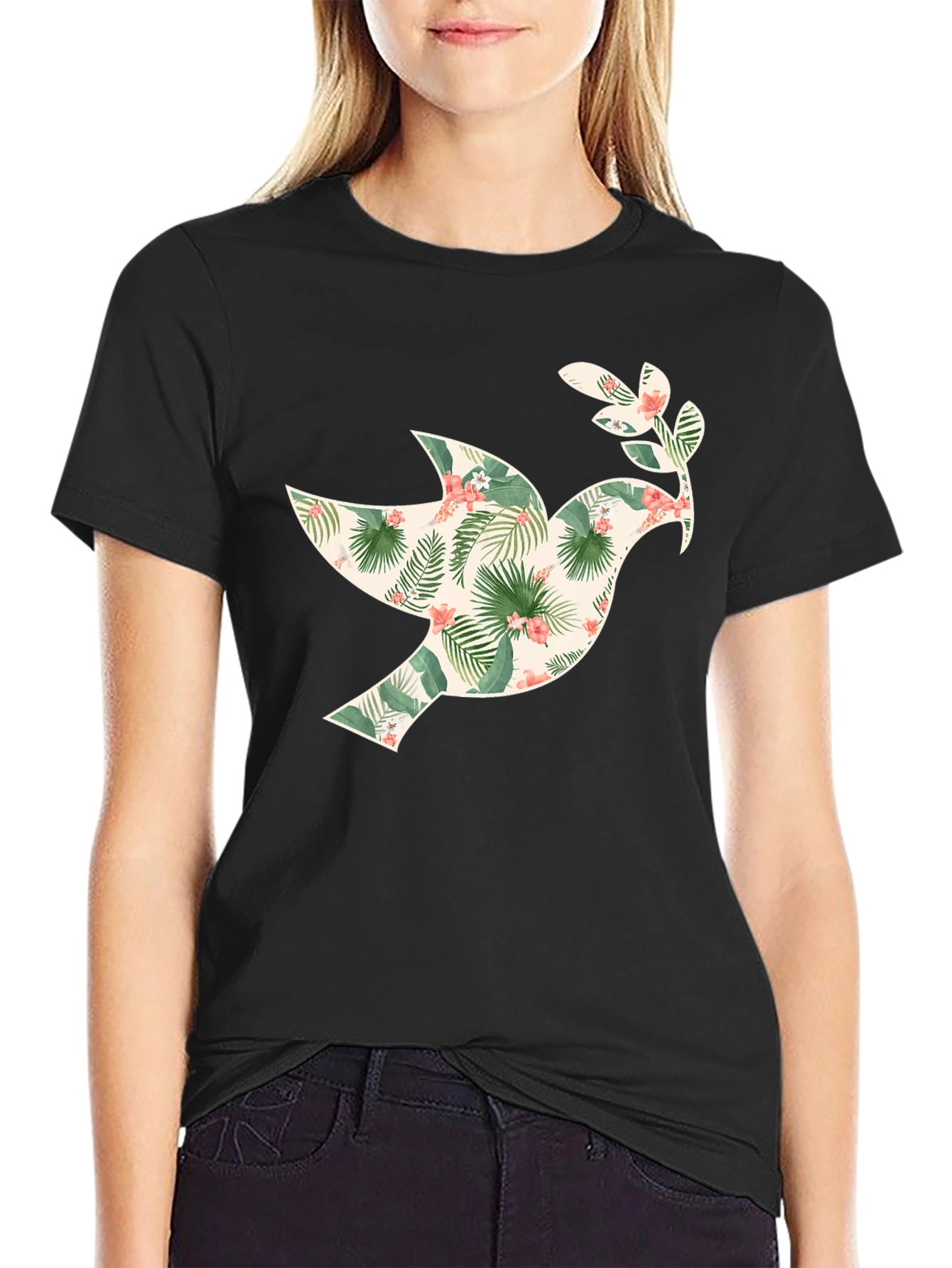 Tropical Dove Graphic Tee - Mens Black T-Shirt