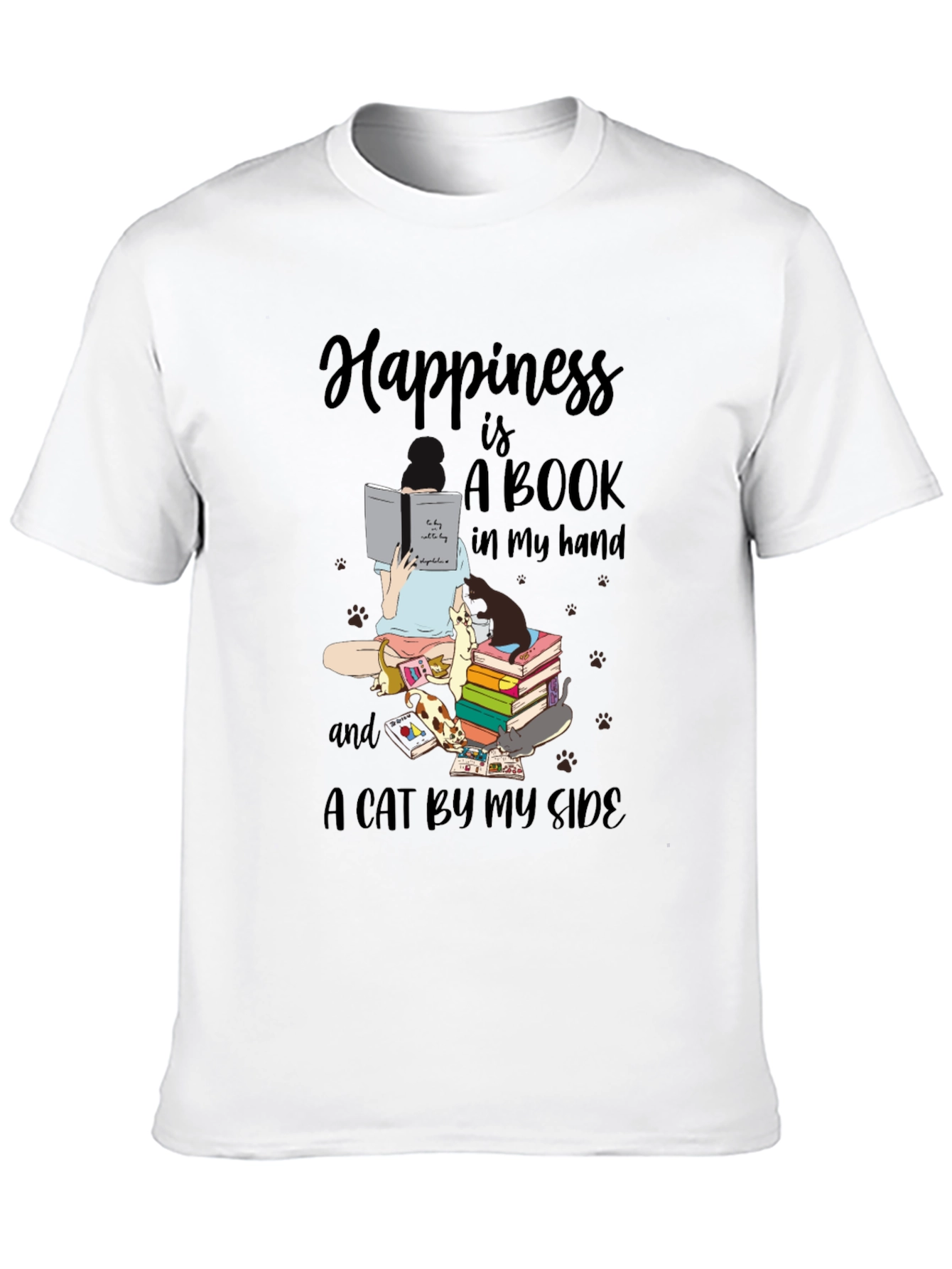 Happiness is Books and Cats T-Shirt