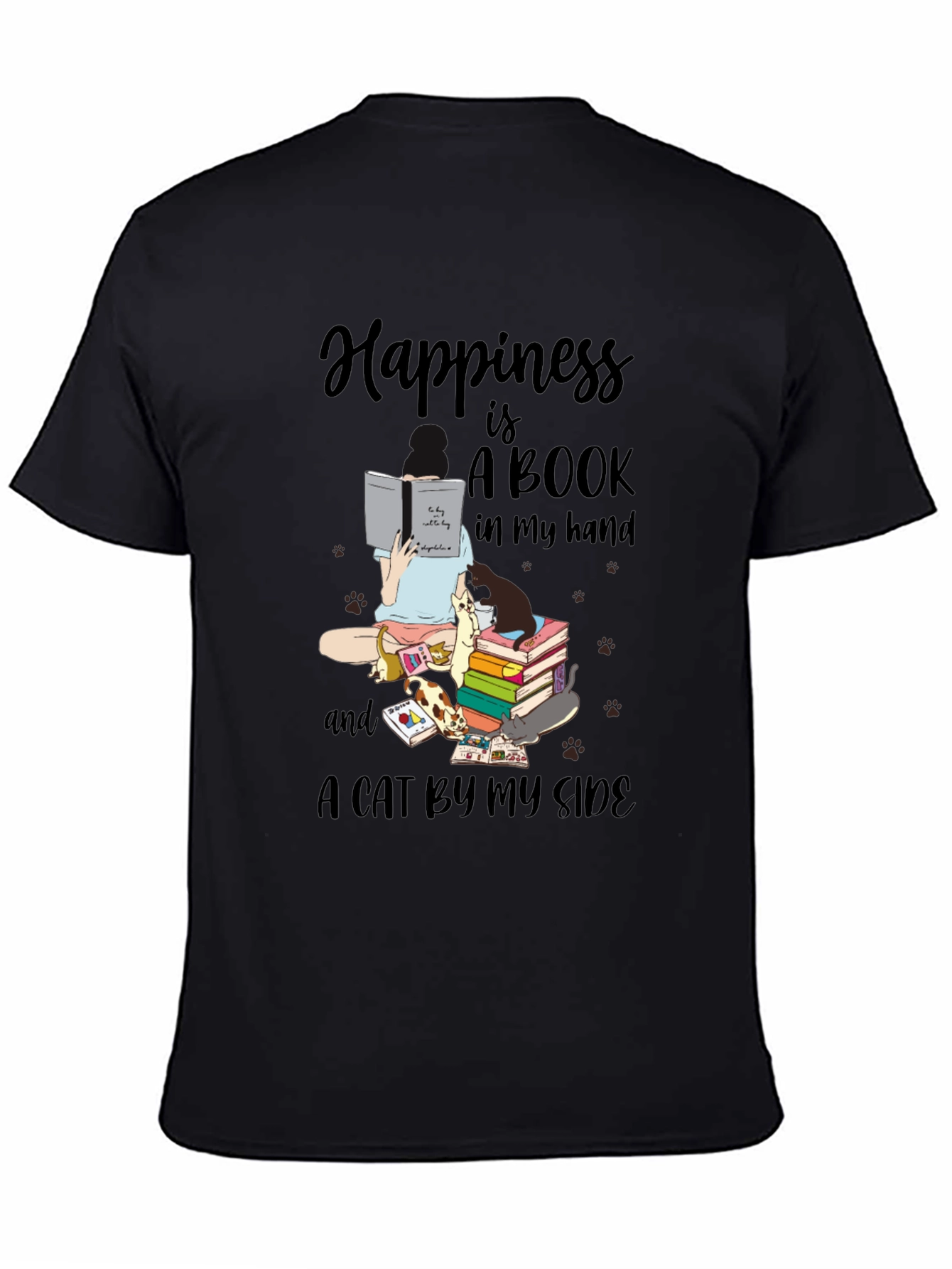 Happiness is Books and Cats T-Shirt