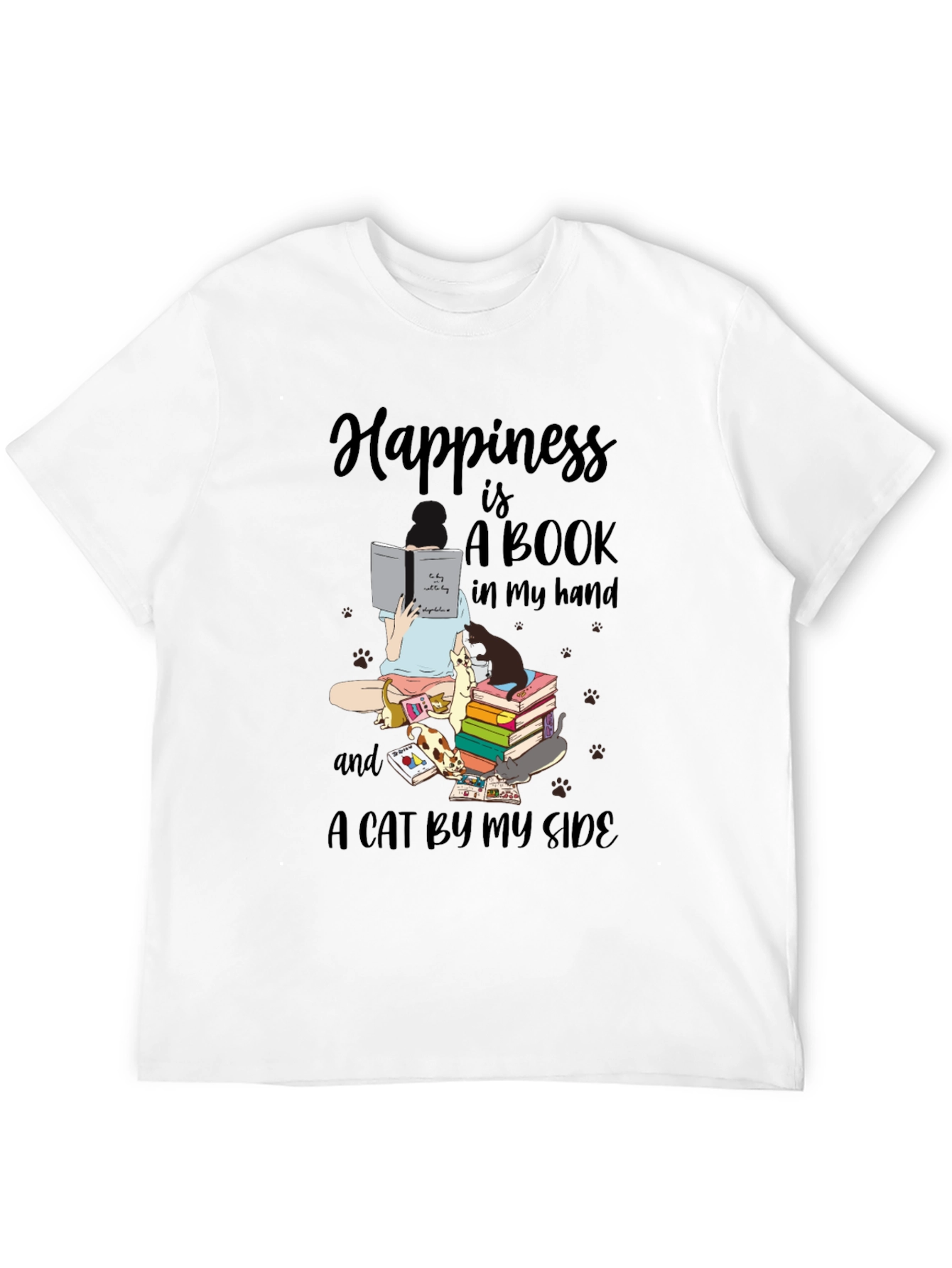 Happiness is Books and Cats T-Shirt