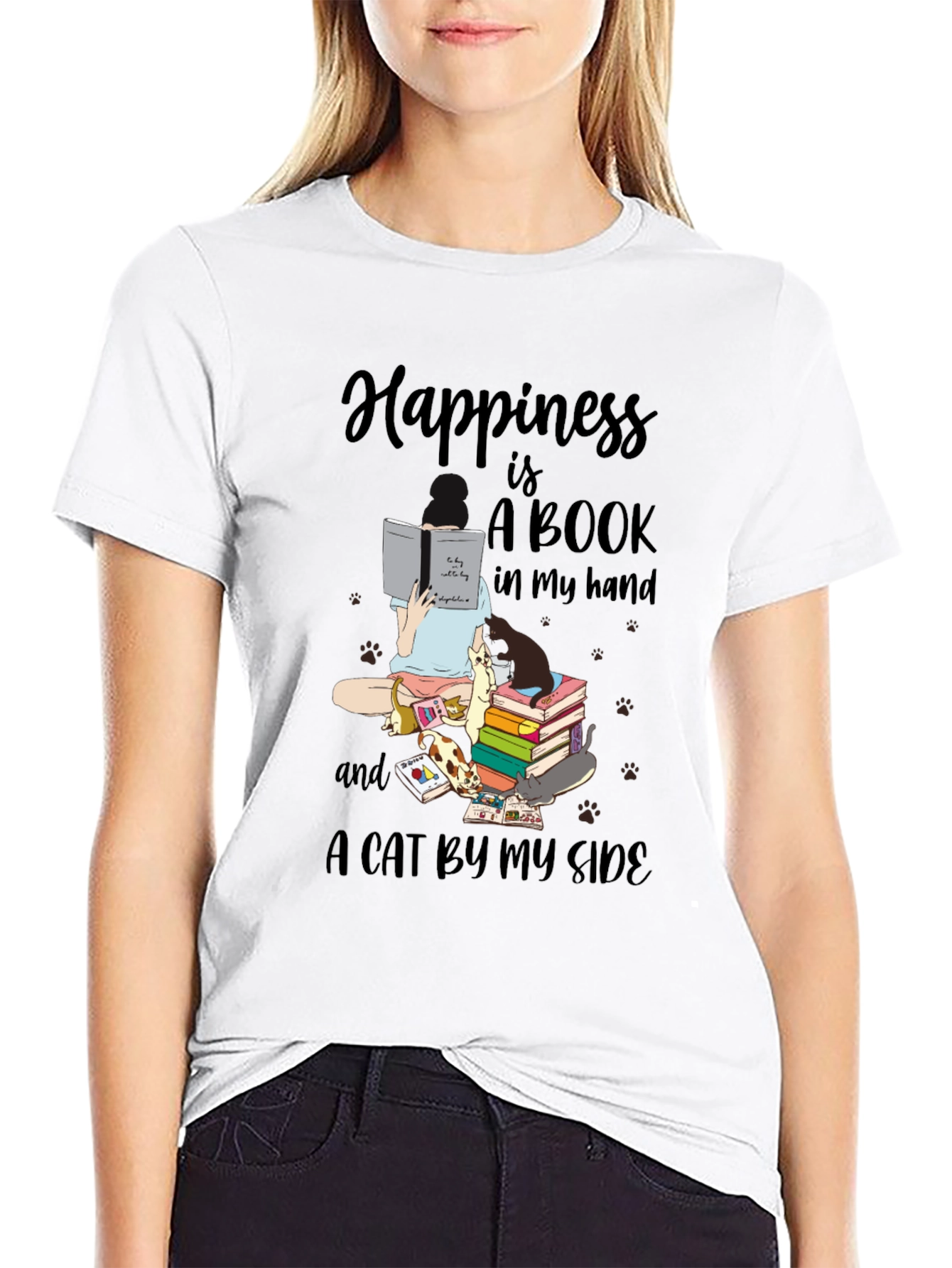Happiness is Books and Cats T-Shirt