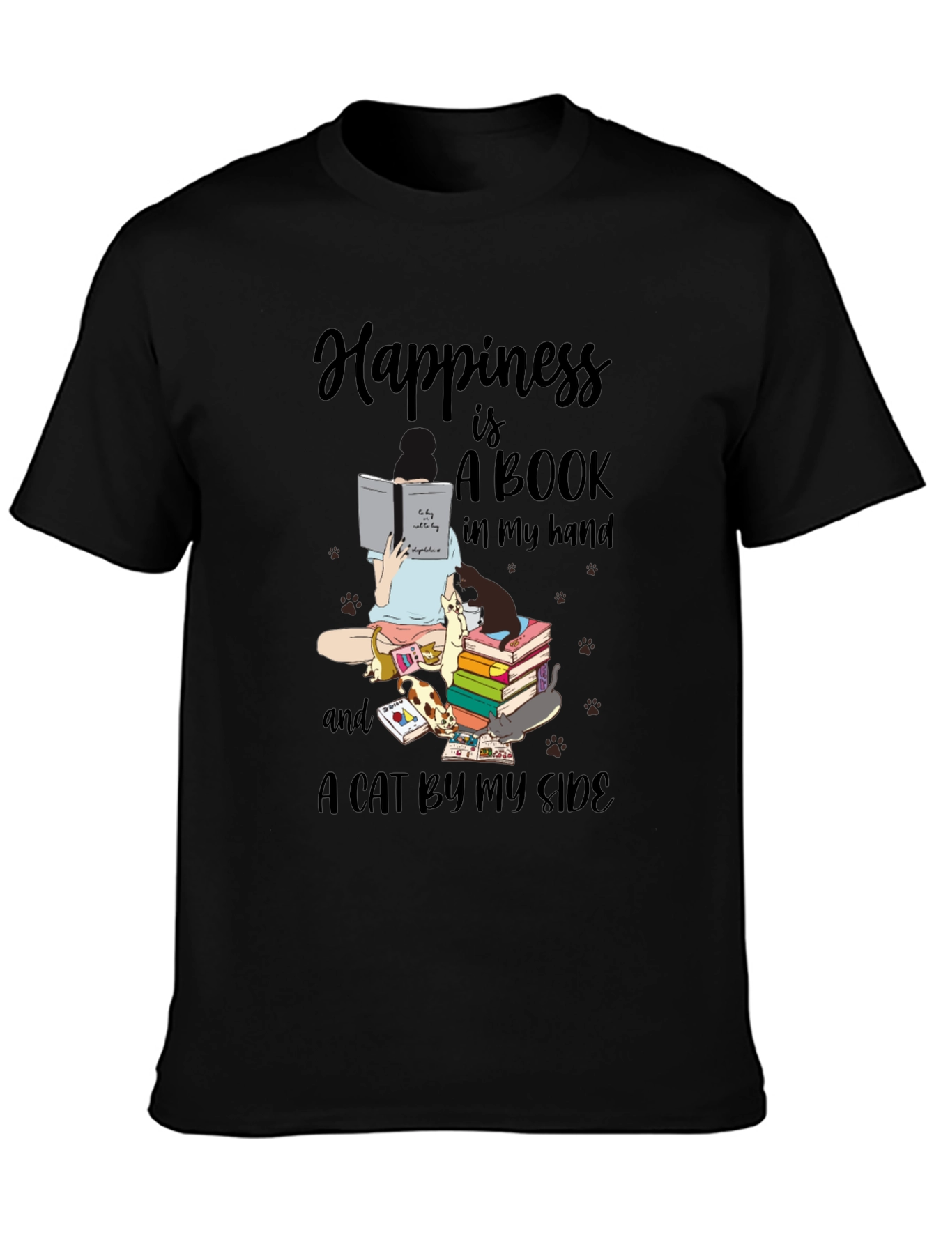 Happiness is Books and Cats T-Shirt