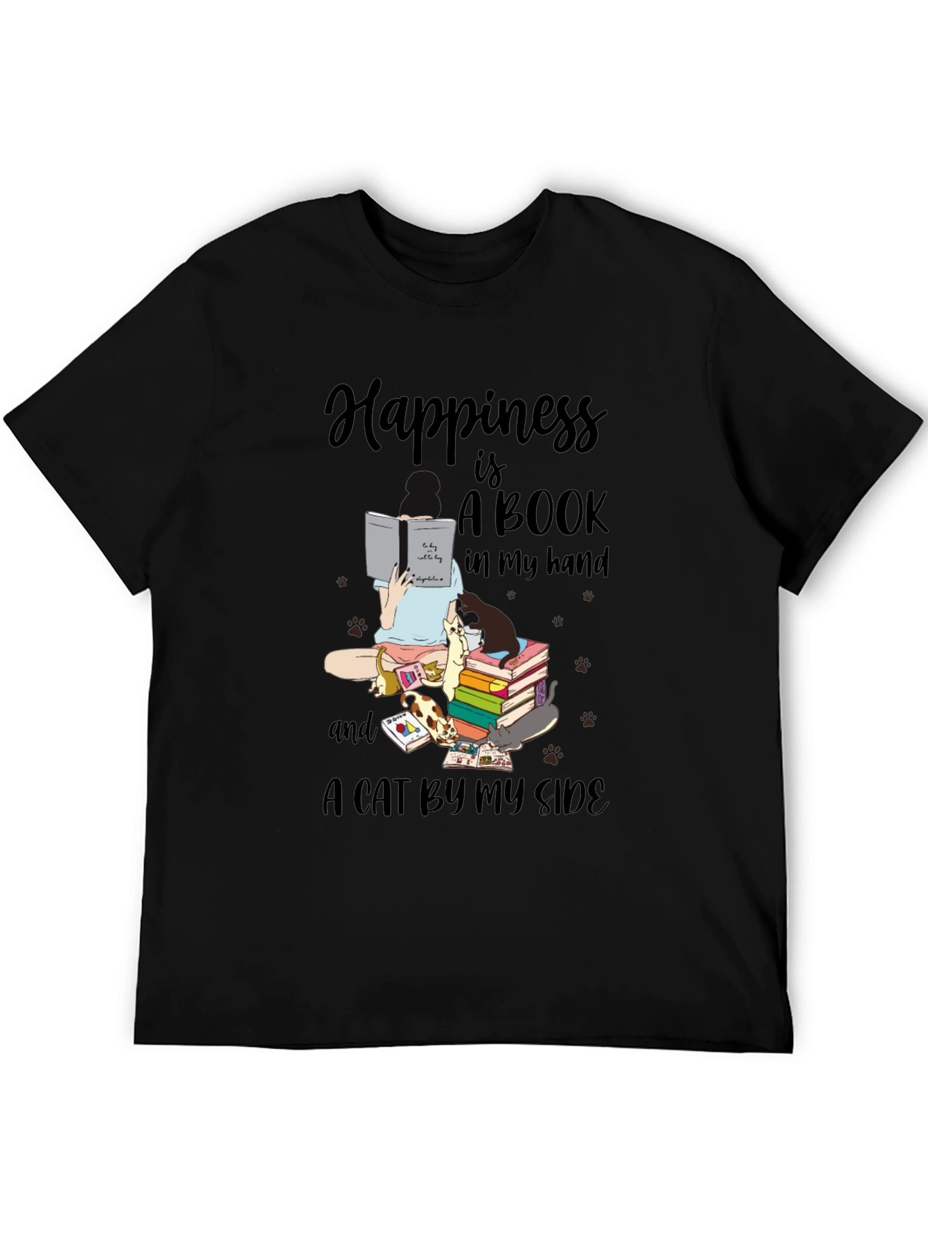 Happiness is Books and Cats T-Shirt