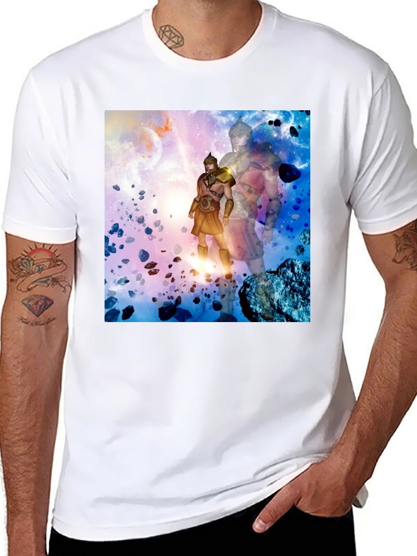 Cosmic Gladiator Graphic T-Shirt - Black