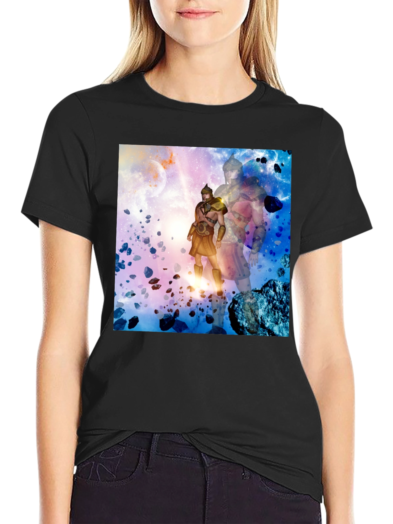 Cosmic Gladiator Graphic T-Shirt - Black