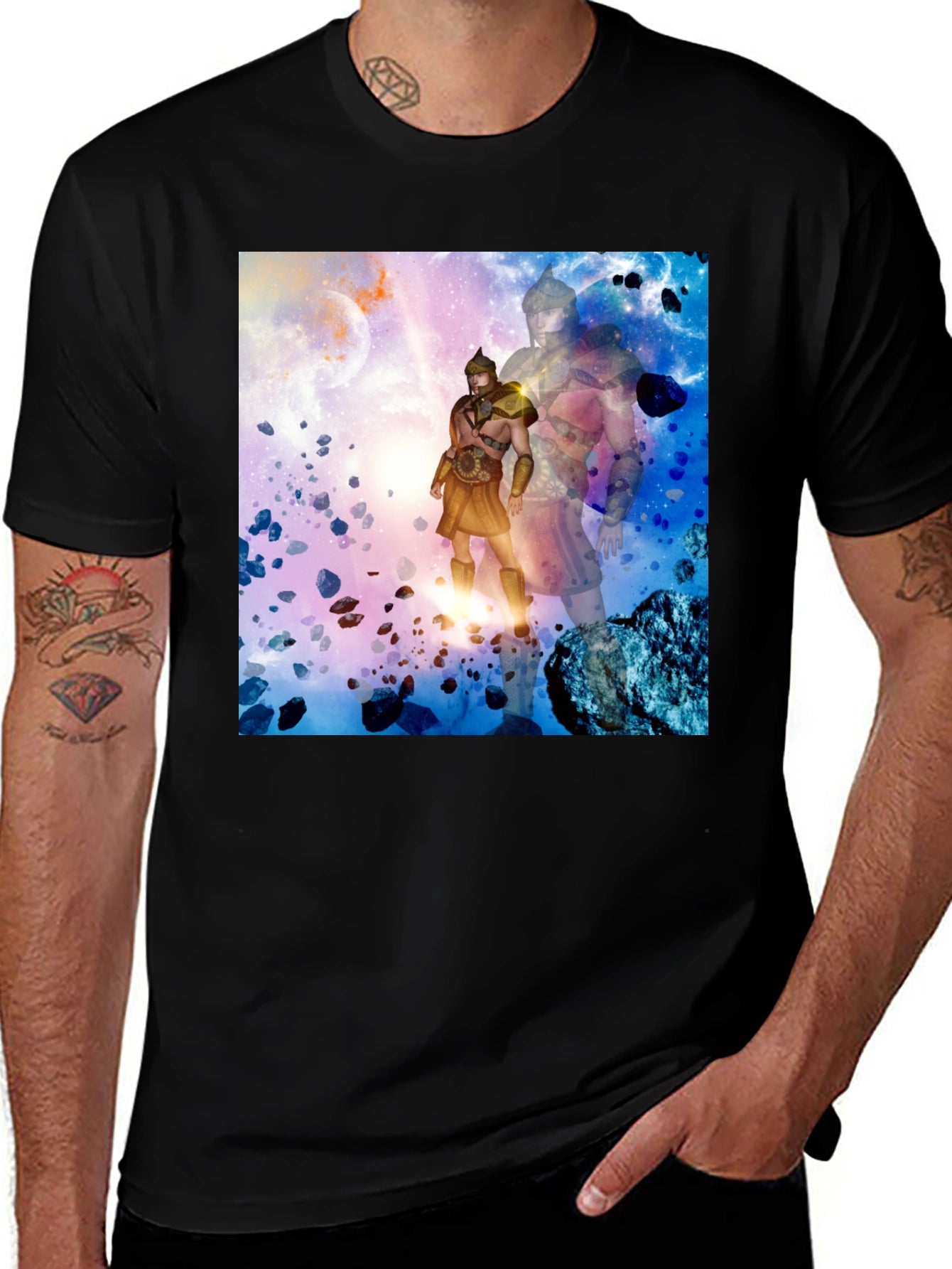 Cosmic Gladiator Graphic T-Shirt - Black