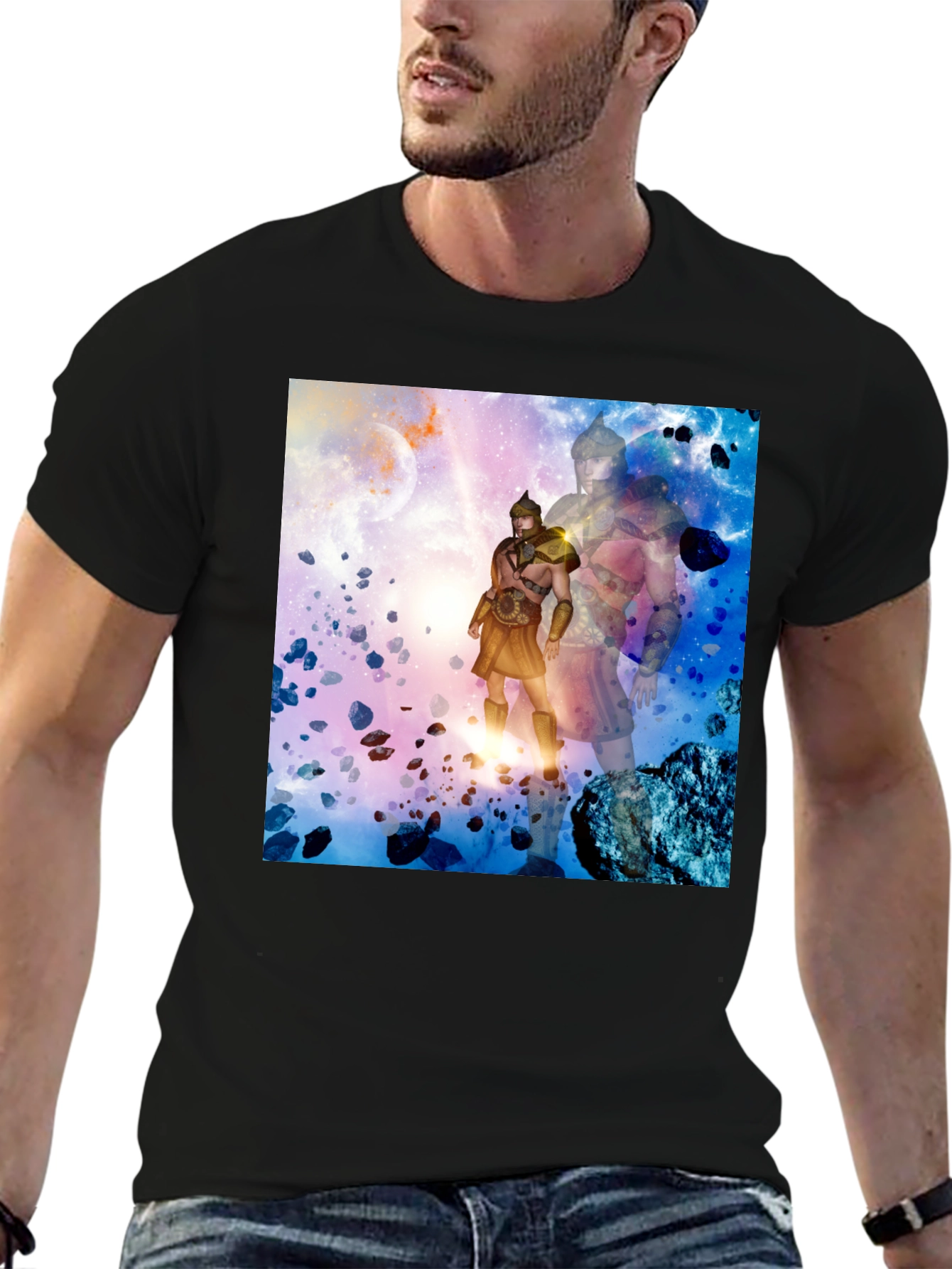 Cosmic Gladiator Graphic T-Shirt - Black