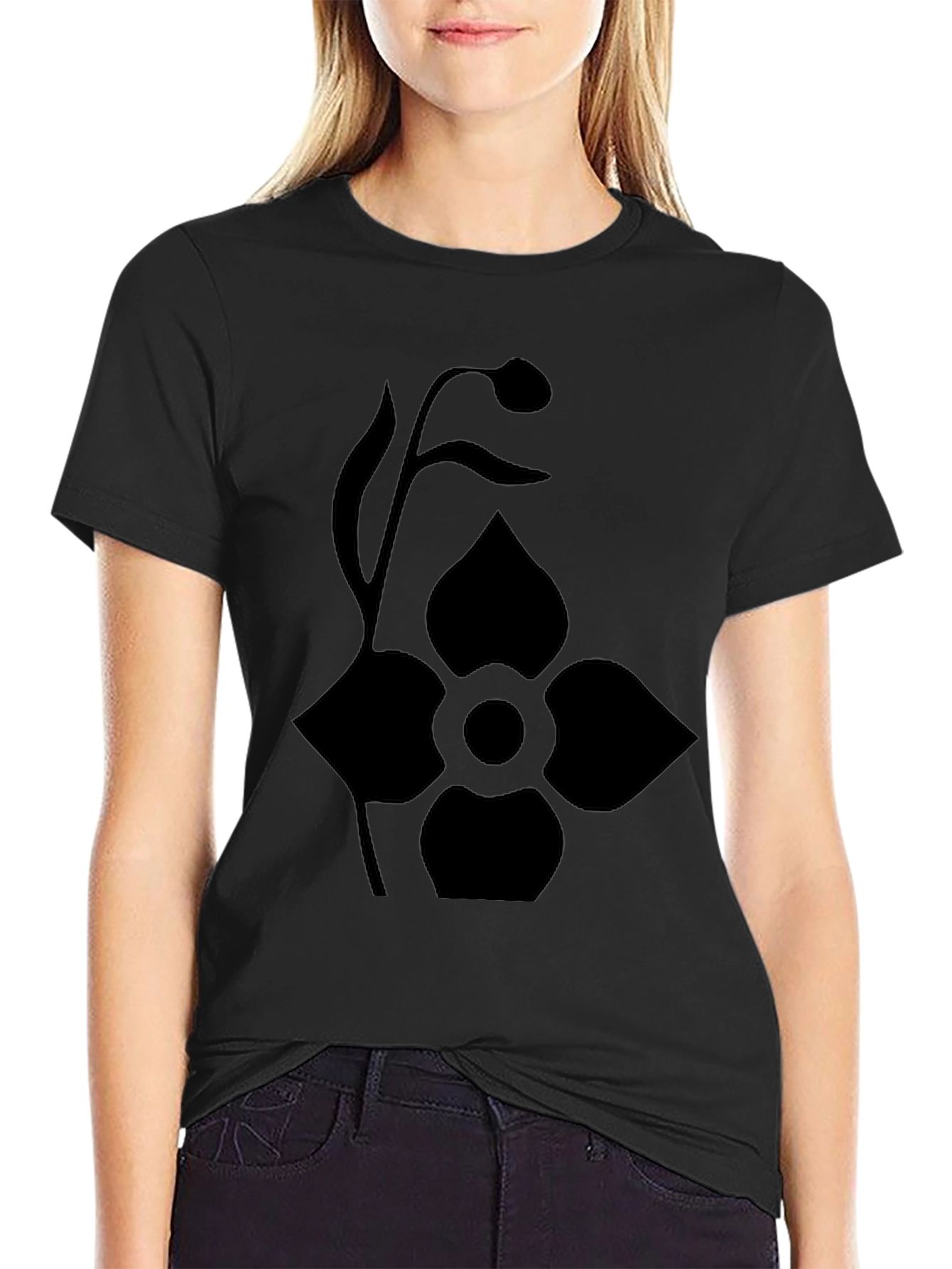 Black T-Shirt with Floral Design