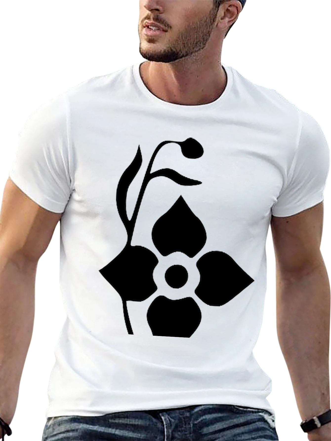 Black T-Shirt with Floral Design