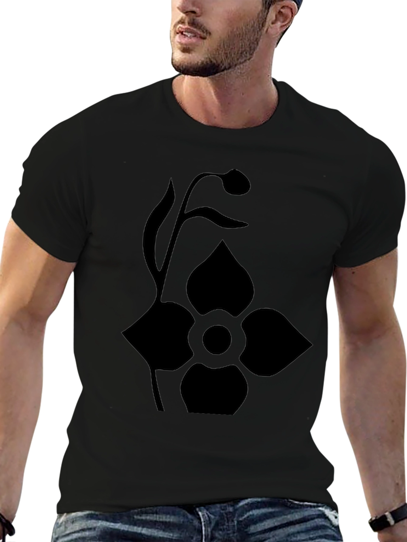 Black T-Shirt with Floral Design