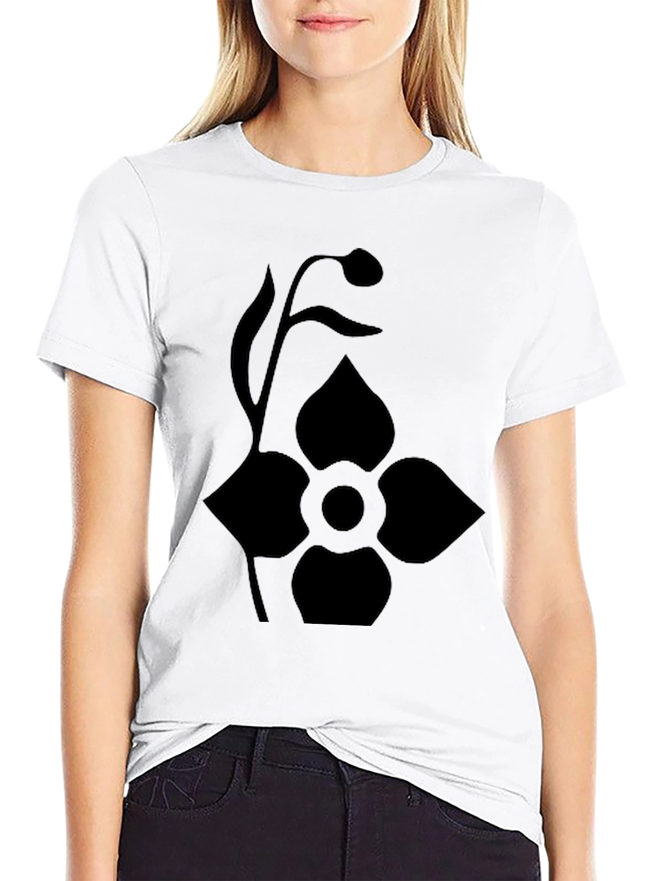 Black T-Shirt with Floral Design