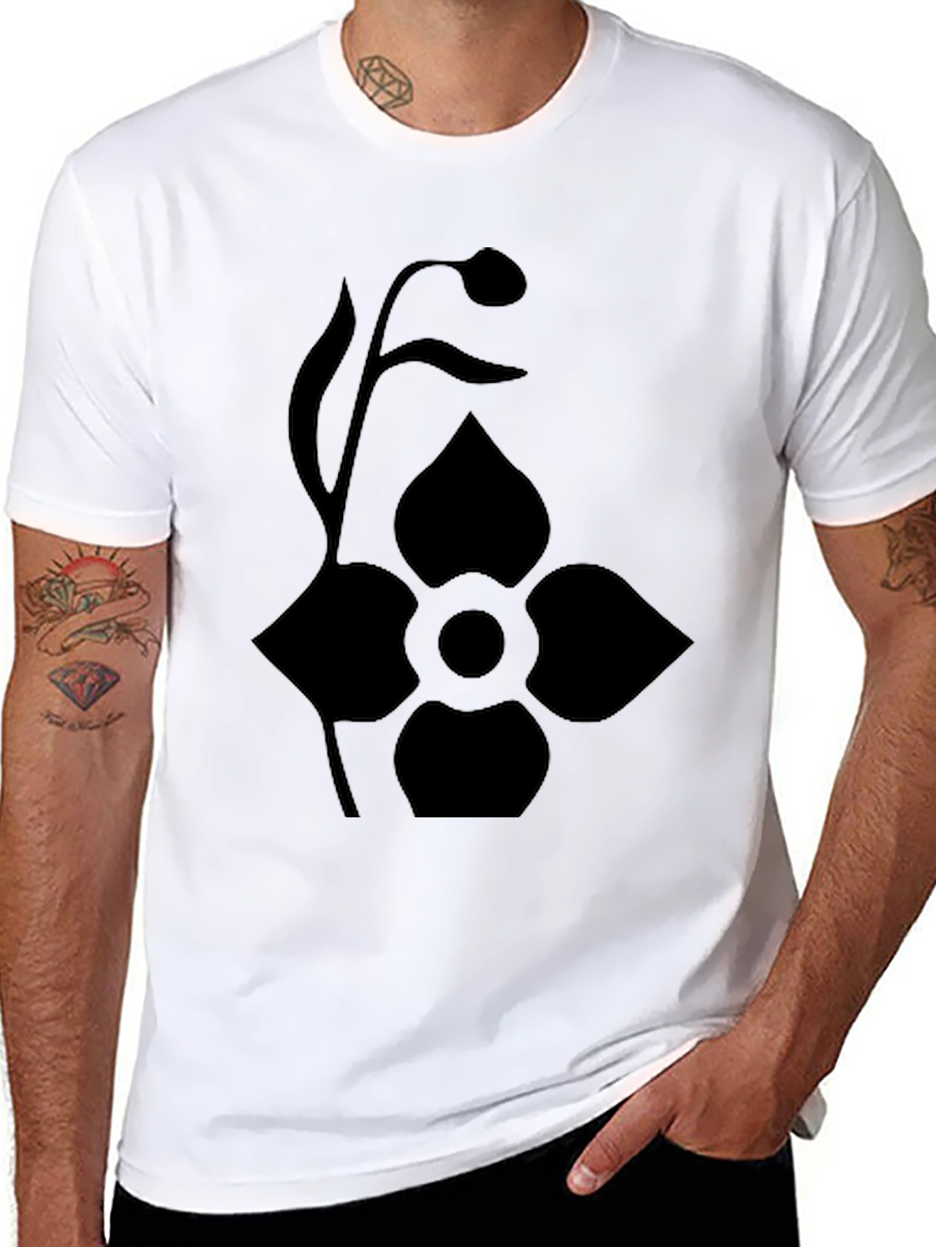 Black T-Shirt with Floral Design