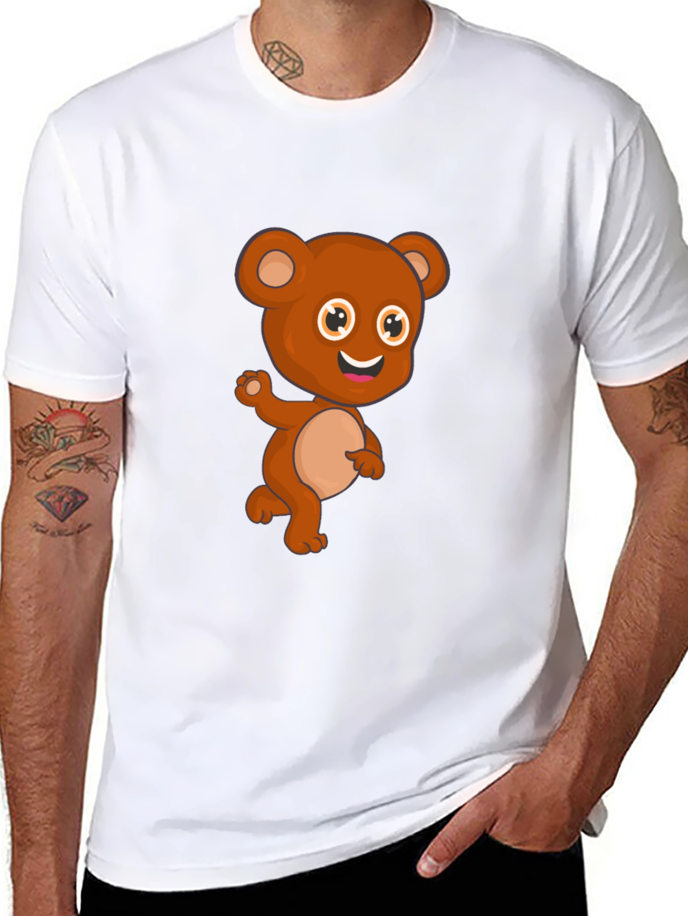 Cute Cartoon Bear Black T-Shirt