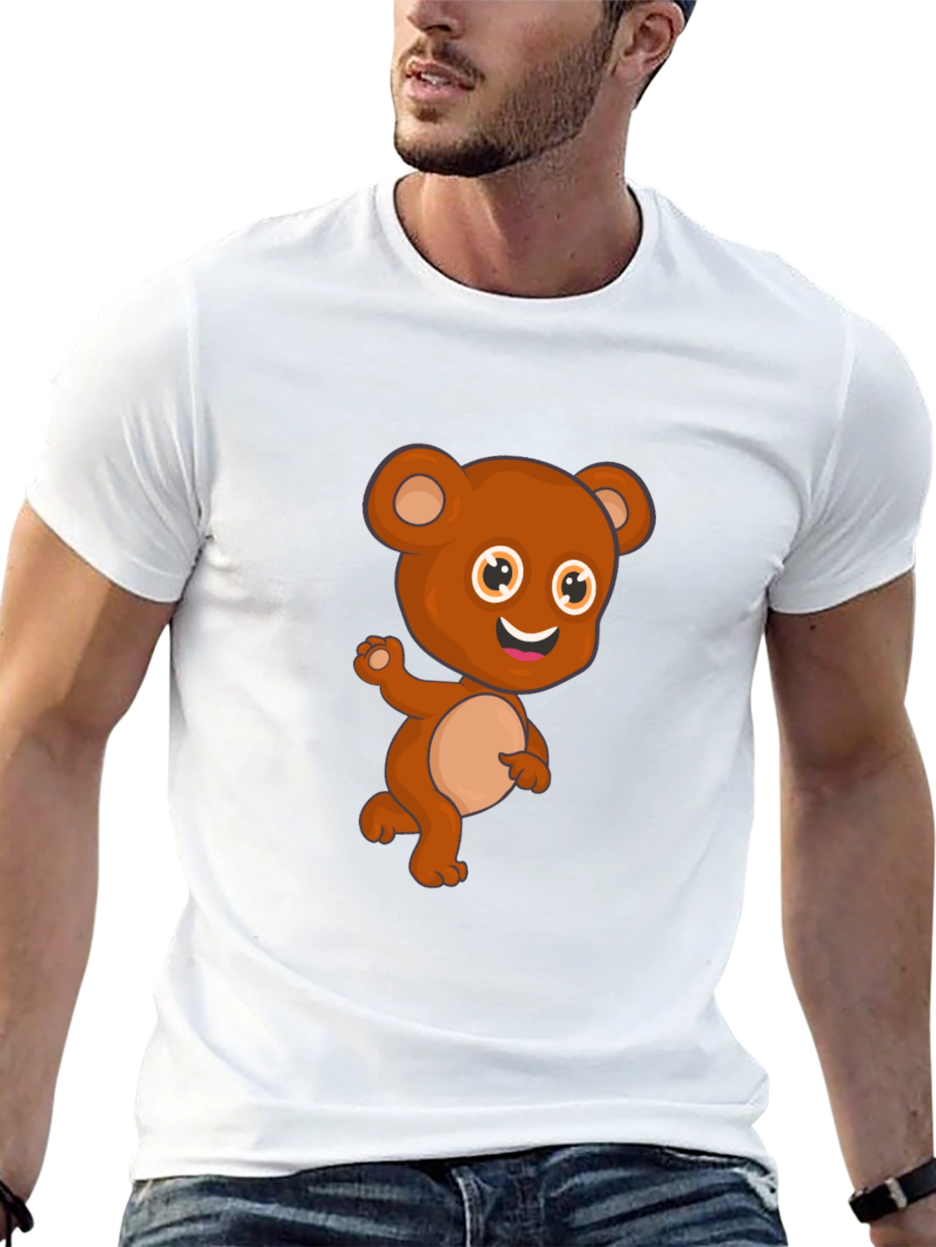 Cute Cartoon Bear Black T-Shirt