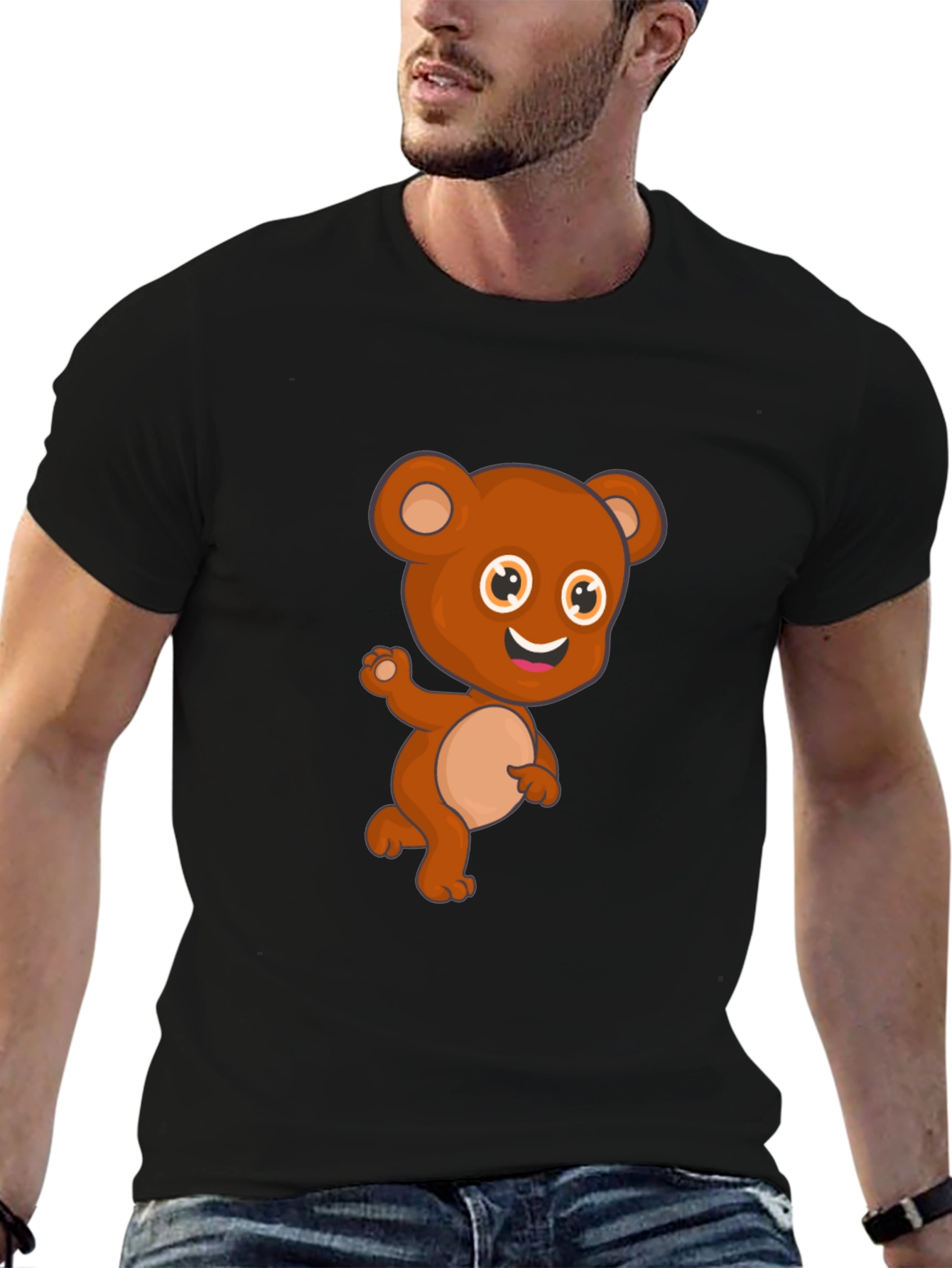 Cute Cartoon Bear Black T-Shirt