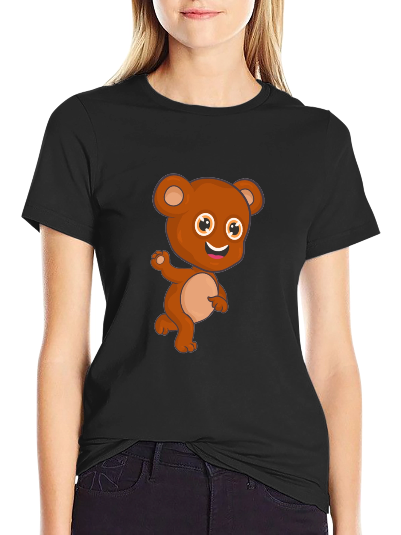 Cute Cartoon Bear Black T-Shirt