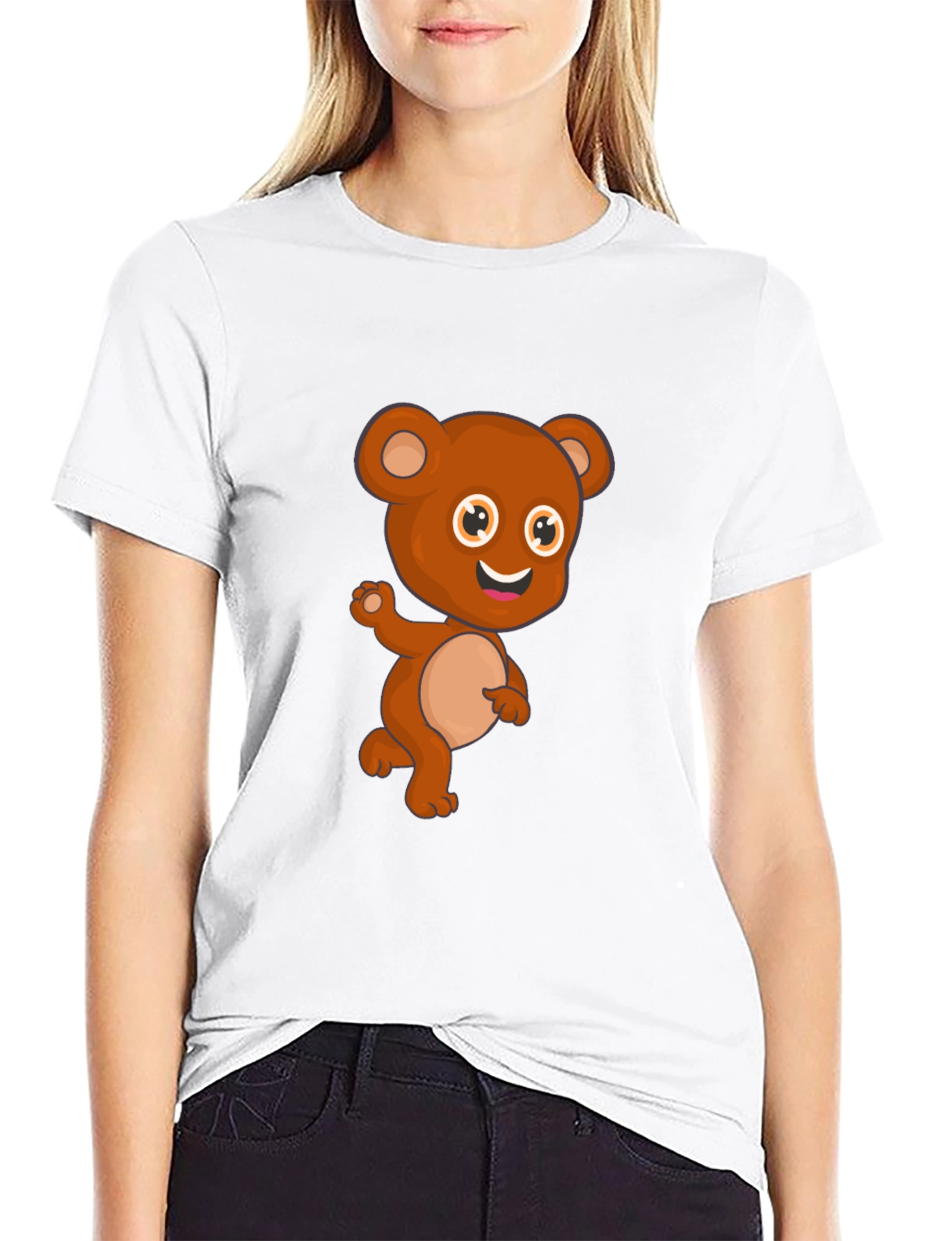 Cute Cartoon Bear Black T-Shirt