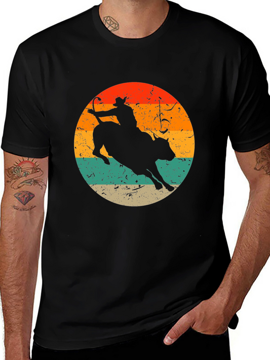 Vintage Rodeo Rider Graphic Tee - Black Cotton Shirt