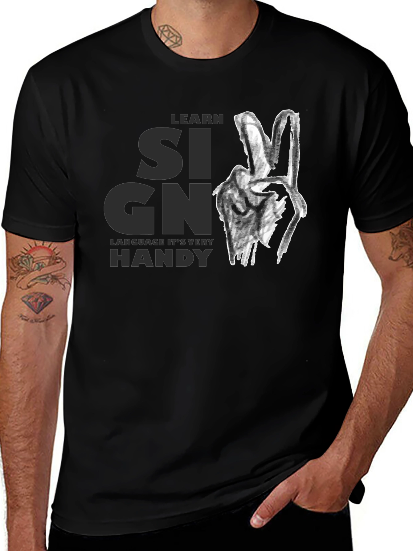 Learn Sign Language Graphic Tee - Black