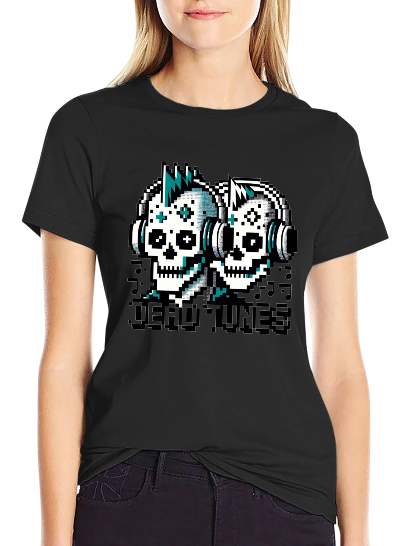 Dead Tunes Graphic Tee - Pixel Skull Headphones