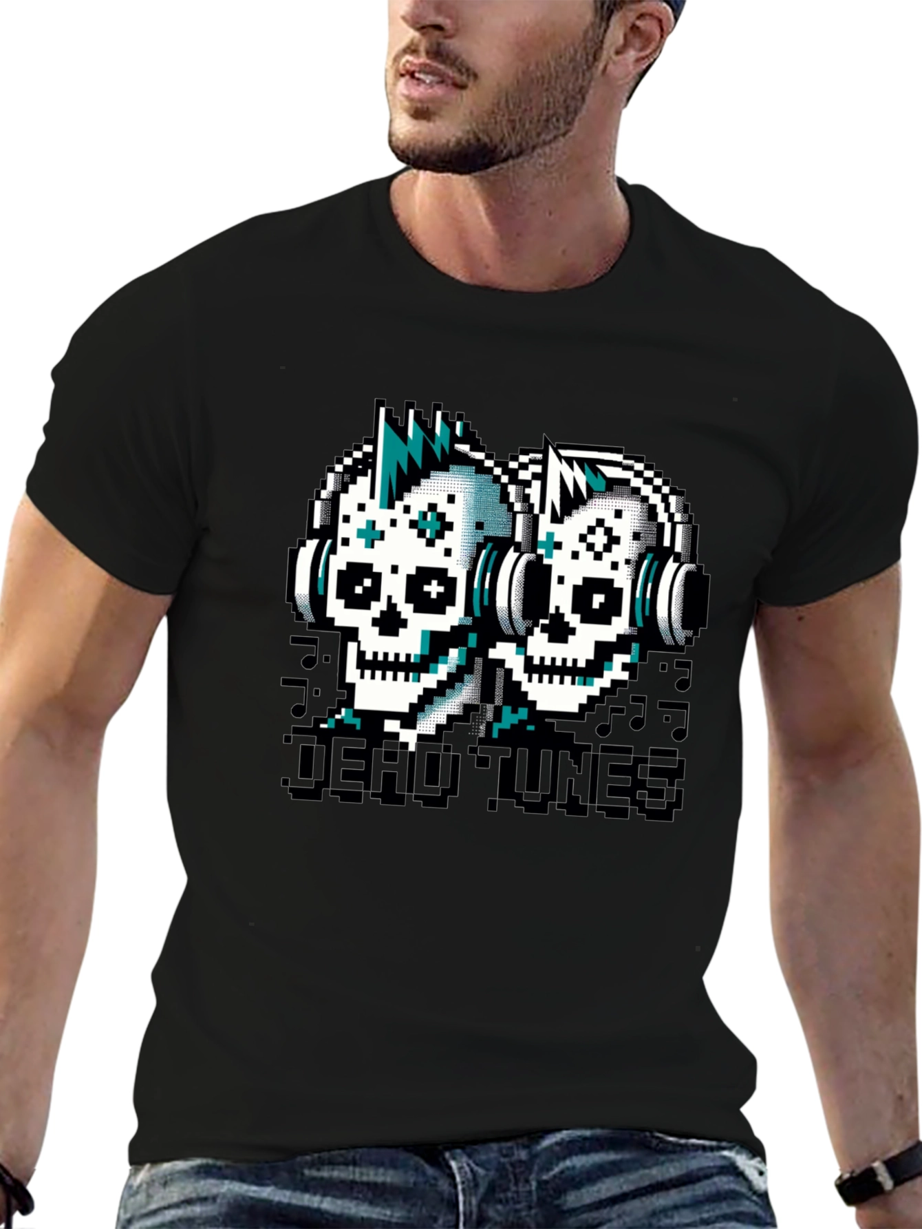 Dead Tunes Graphic Tee - Pixel Skull Headphones