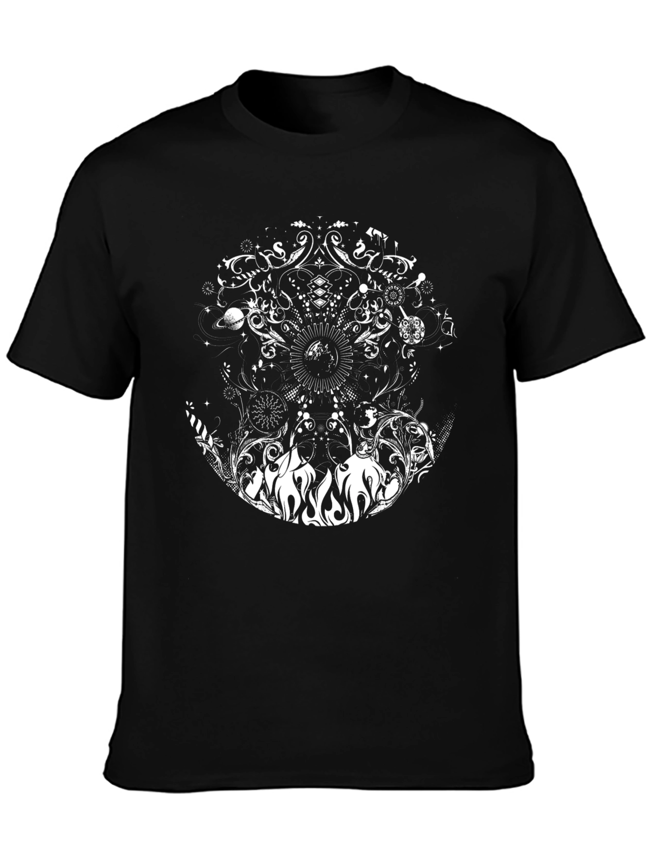 Black Tee with Mystical Celestial Design