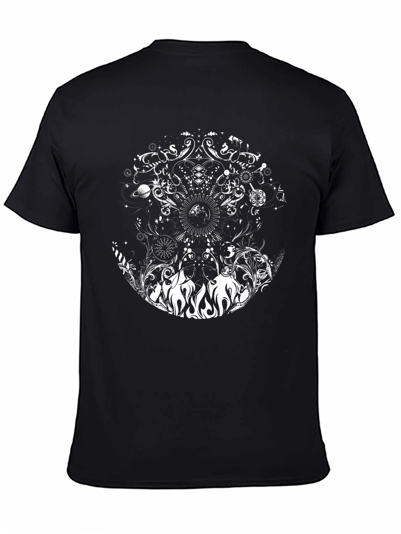 Black Tee with Mystical Celestial Design